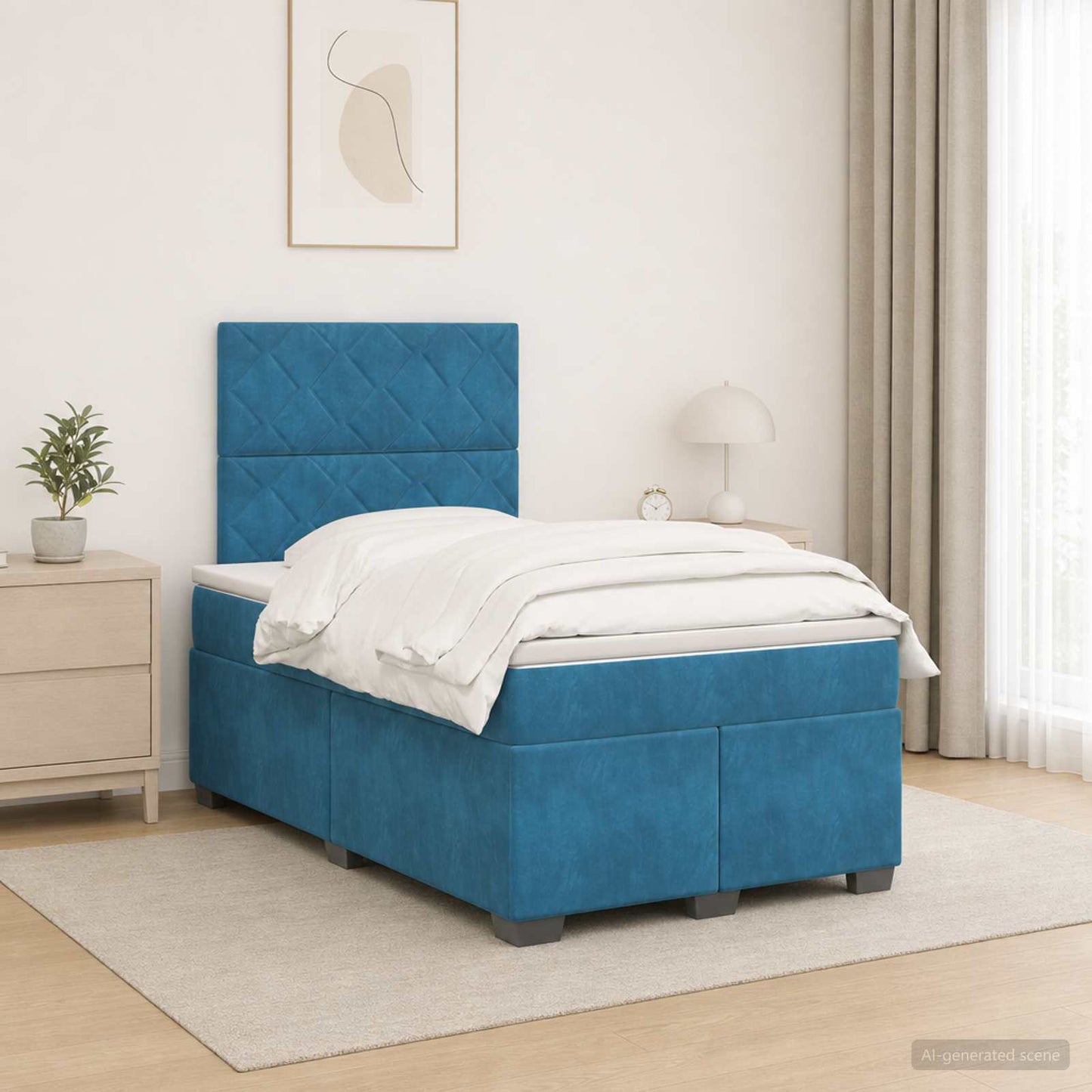 Boxspring ágy matraccal fejtámlával Kék 120 x 200 cm Bársony