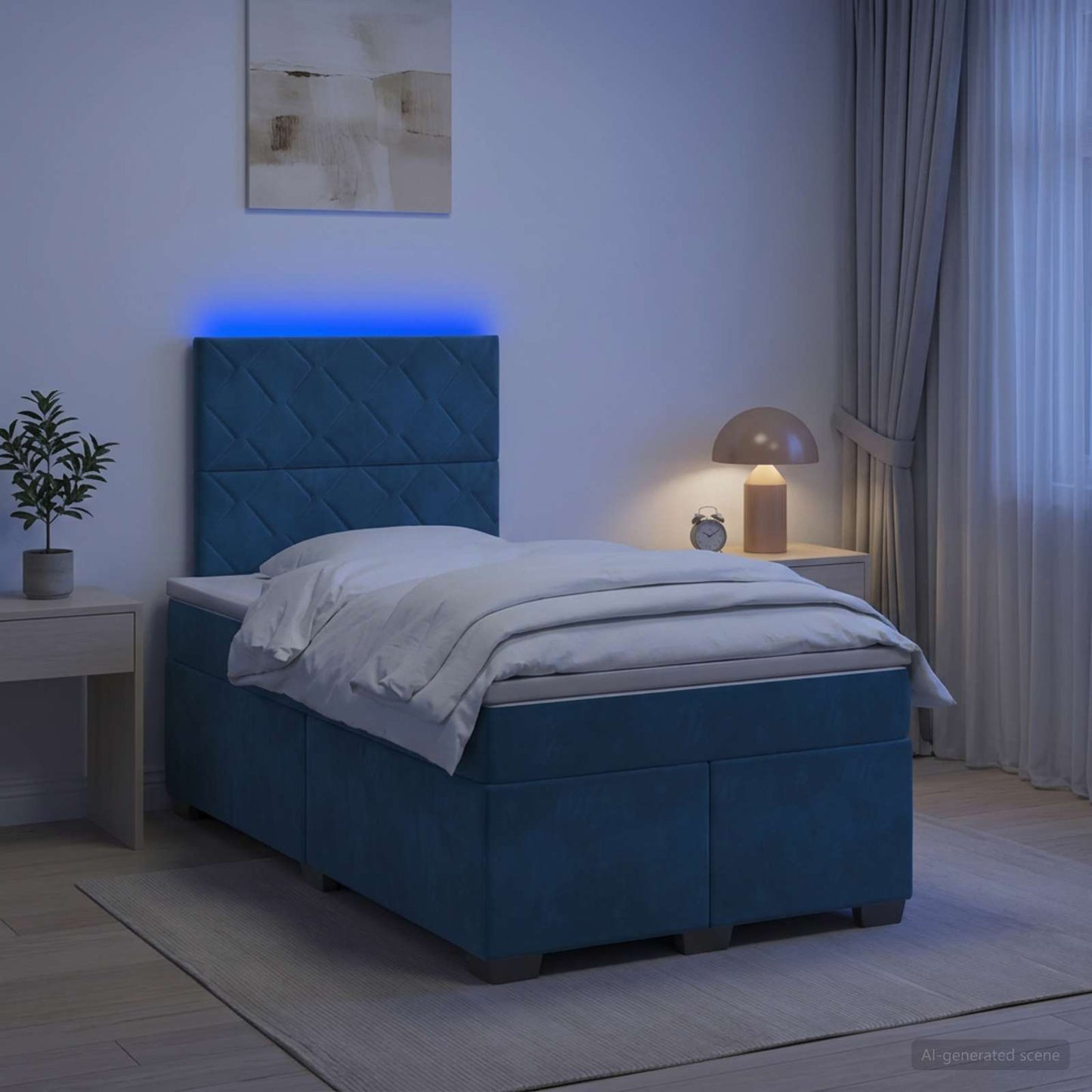 Boxspring ágy matraccal fejtámlával Kék 120 x 200 cm Bársony