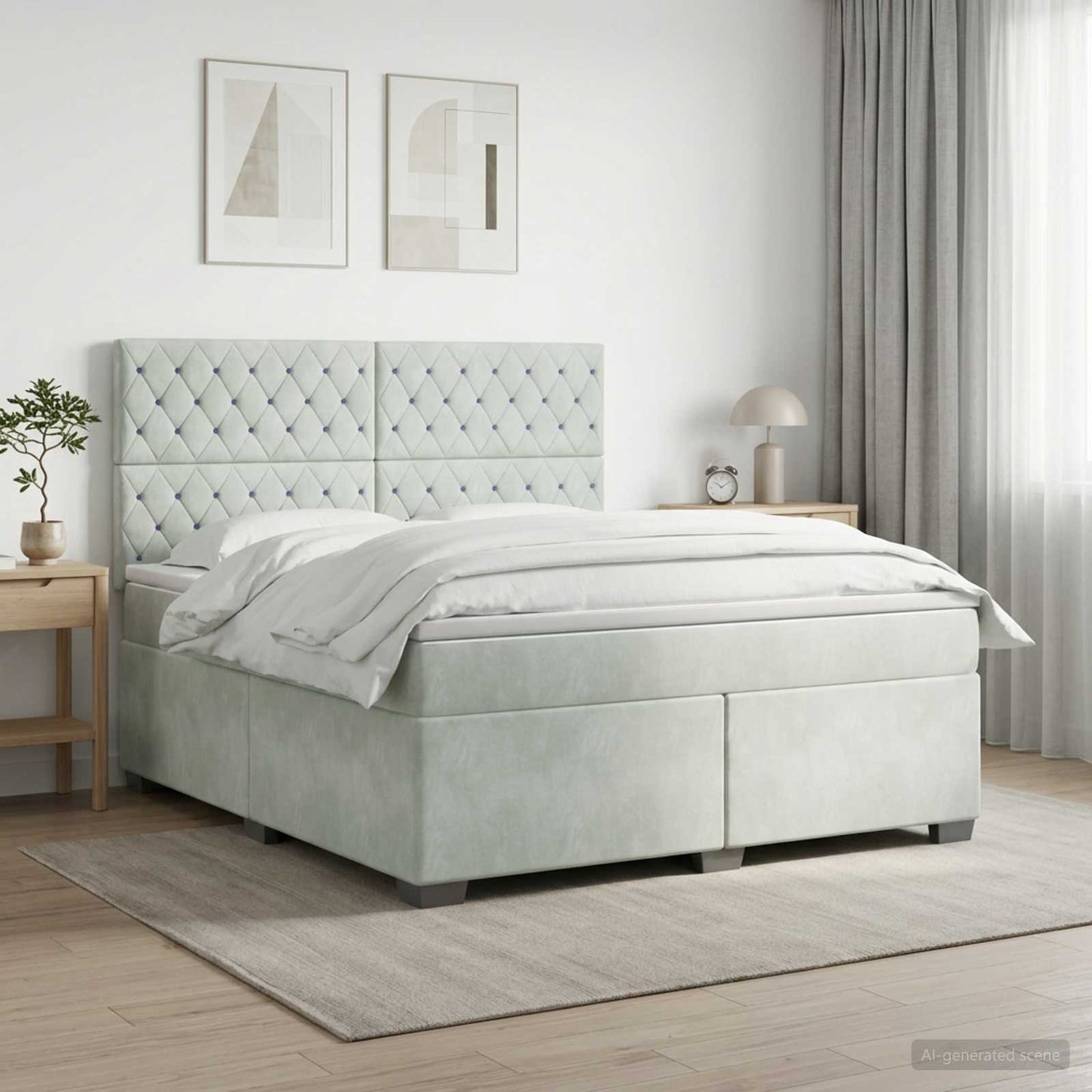 Boxspring ágy matraccal Világosszürke 140 x 200 cm Bársony