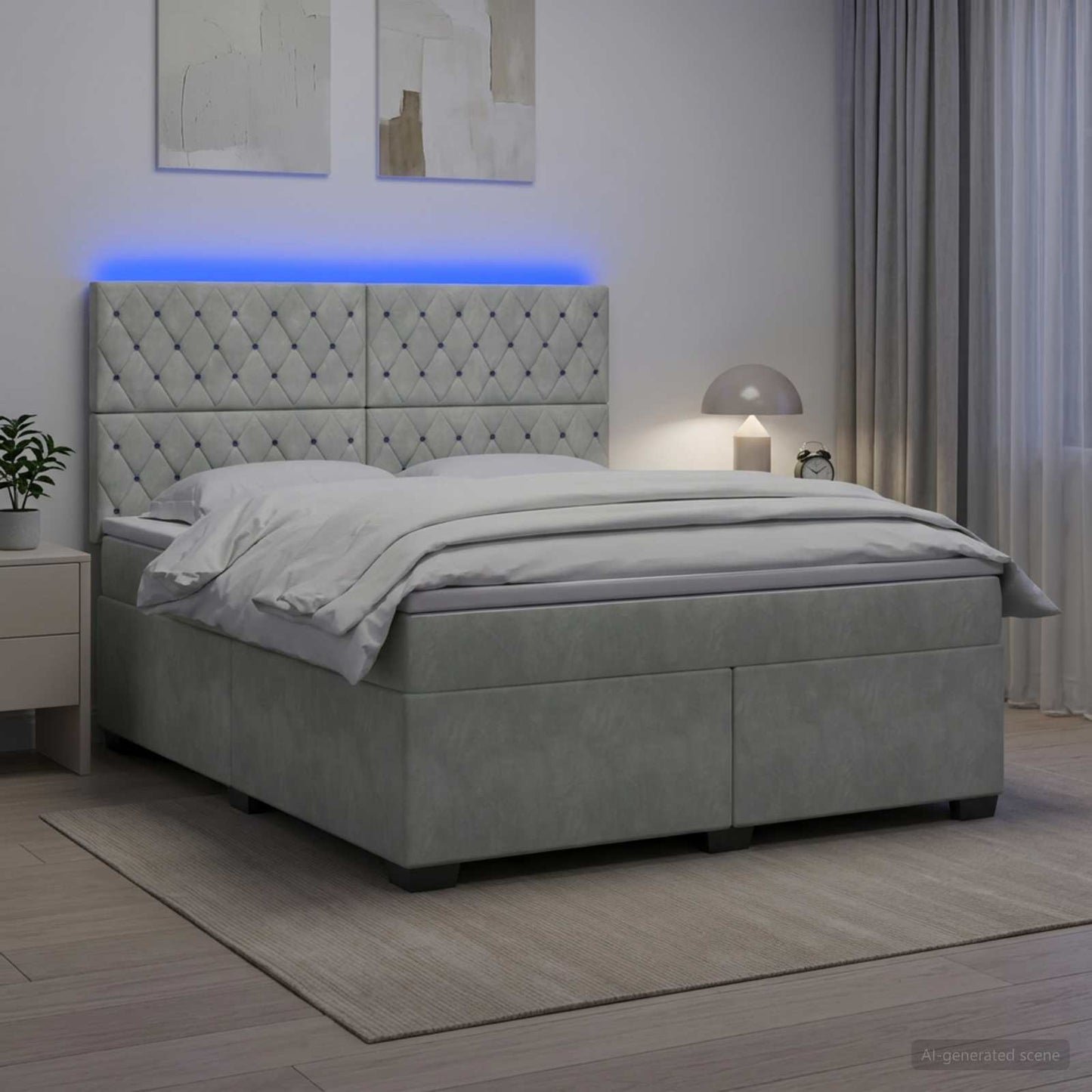 Boxspring ágy matraccal Világosszürke 140 x 200 cm Bársony