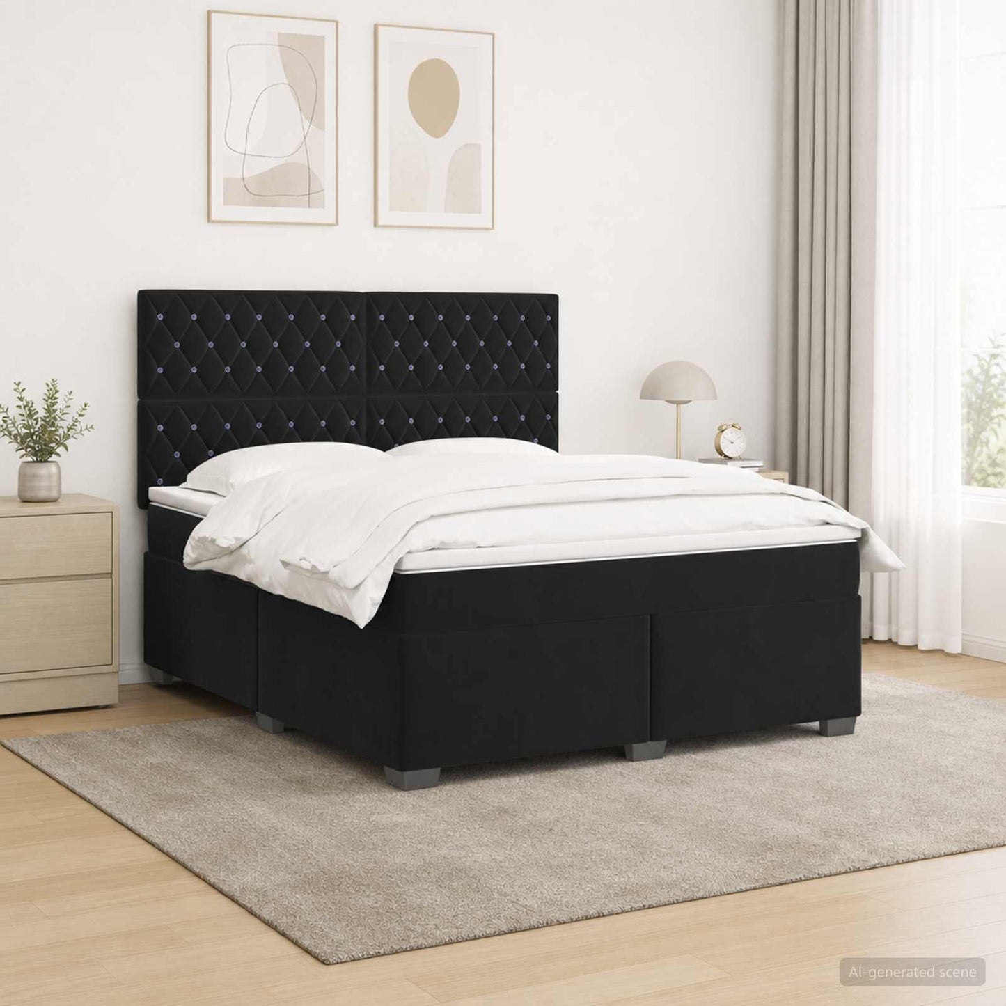 Boxspring ágy matraccal fejtámlával Fekete 140 x 190 cm Bársony