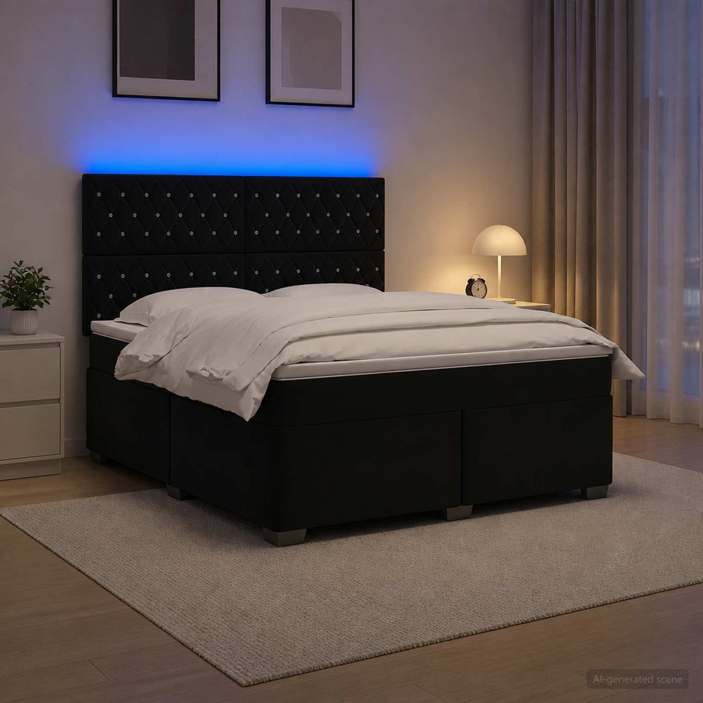 Boxspring ágy matraccal fejtámlával Fekete 140 x 190 cm Bársony