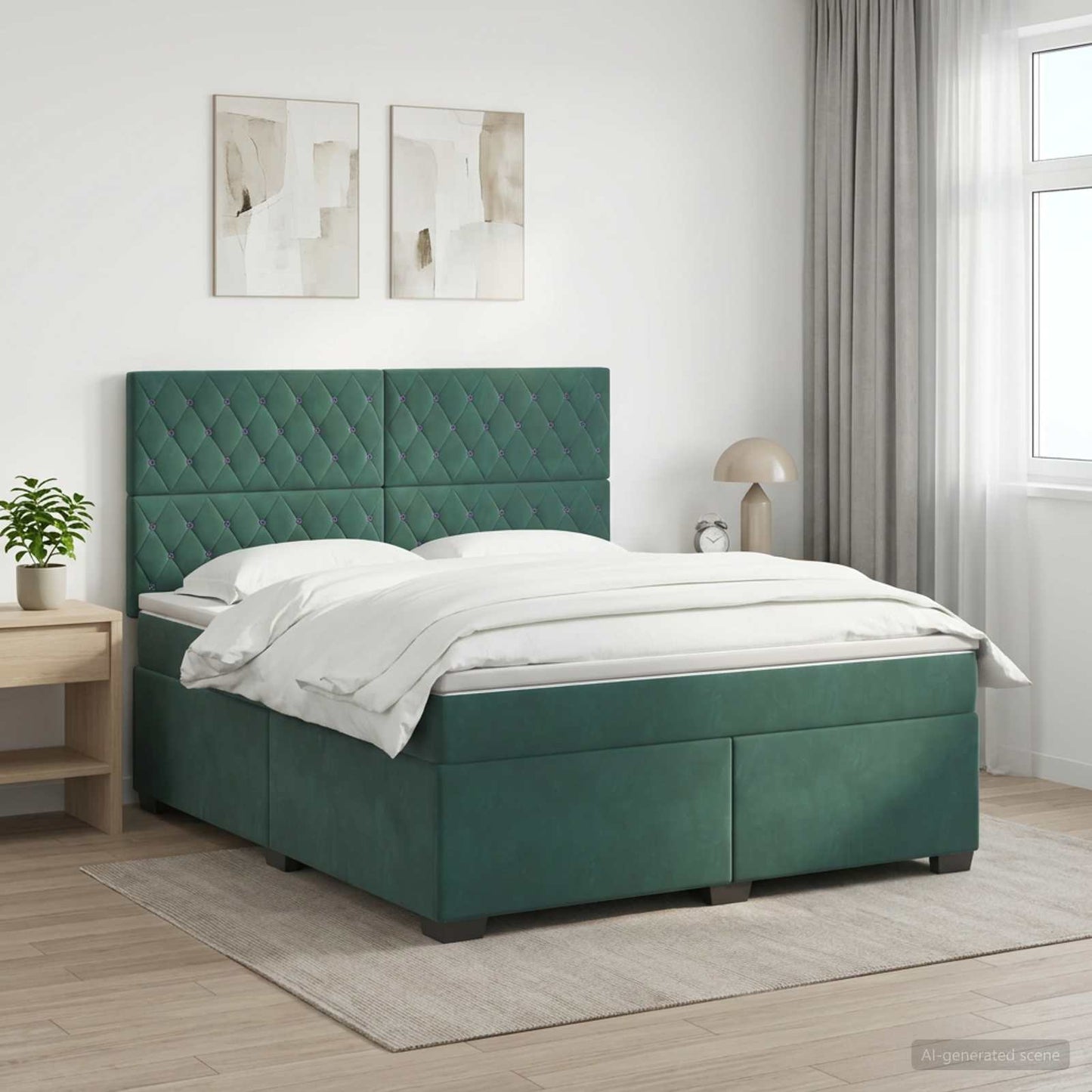 Boxspring ágy matraccal Sötétzöld 140 x 200 cm Bársony