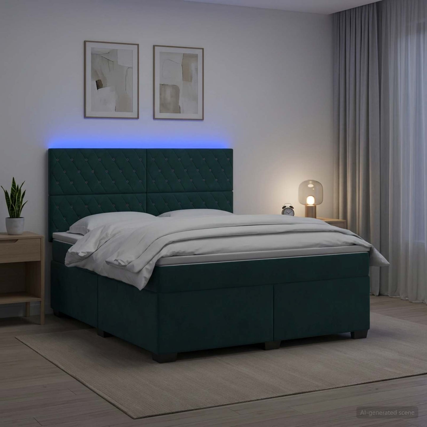 Boxspring ágy matraccal Sötétzöld 140 x 200 cm Bársony