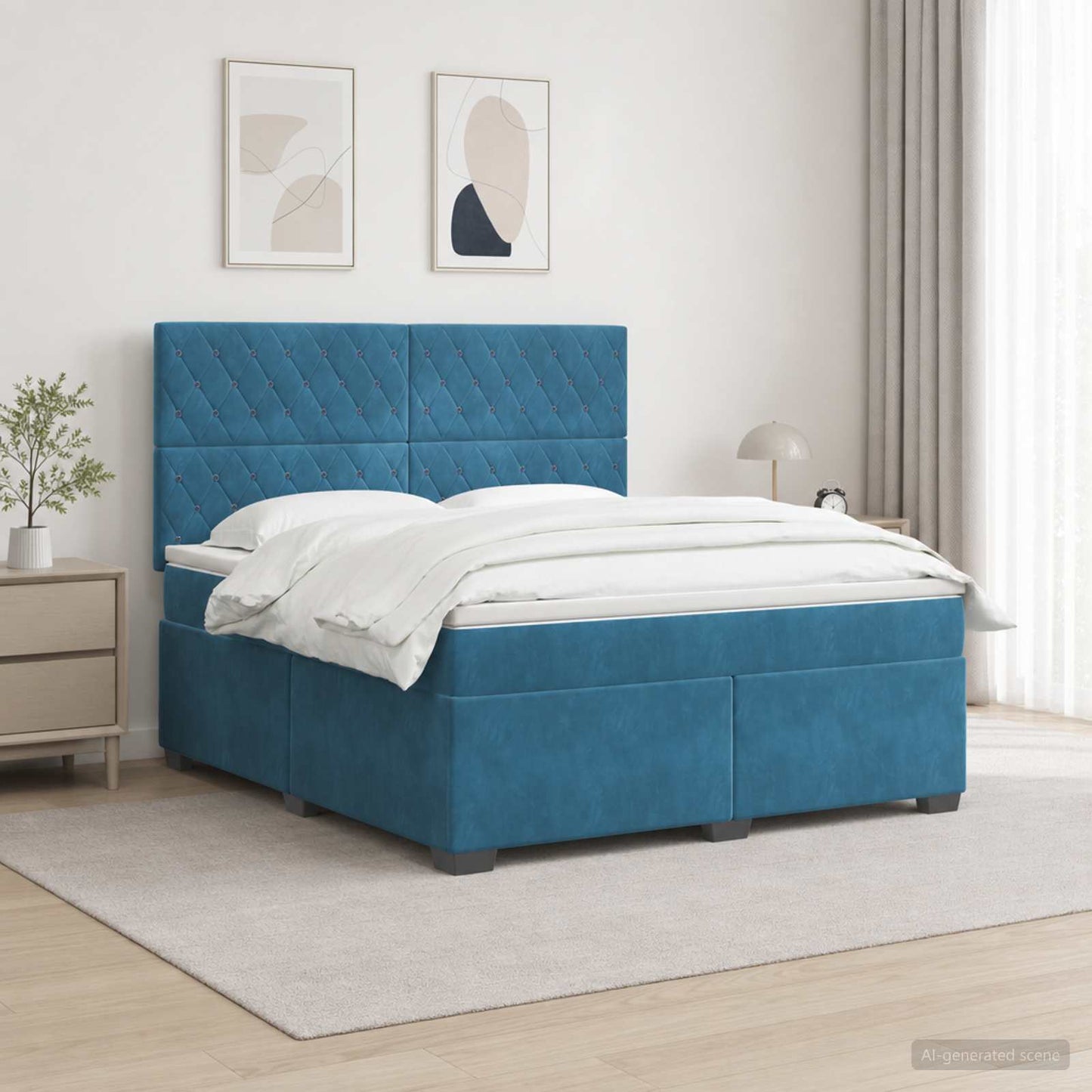 Boxspring ágy matraccal fejtámlával Kék 140 x 200 cm Bársony