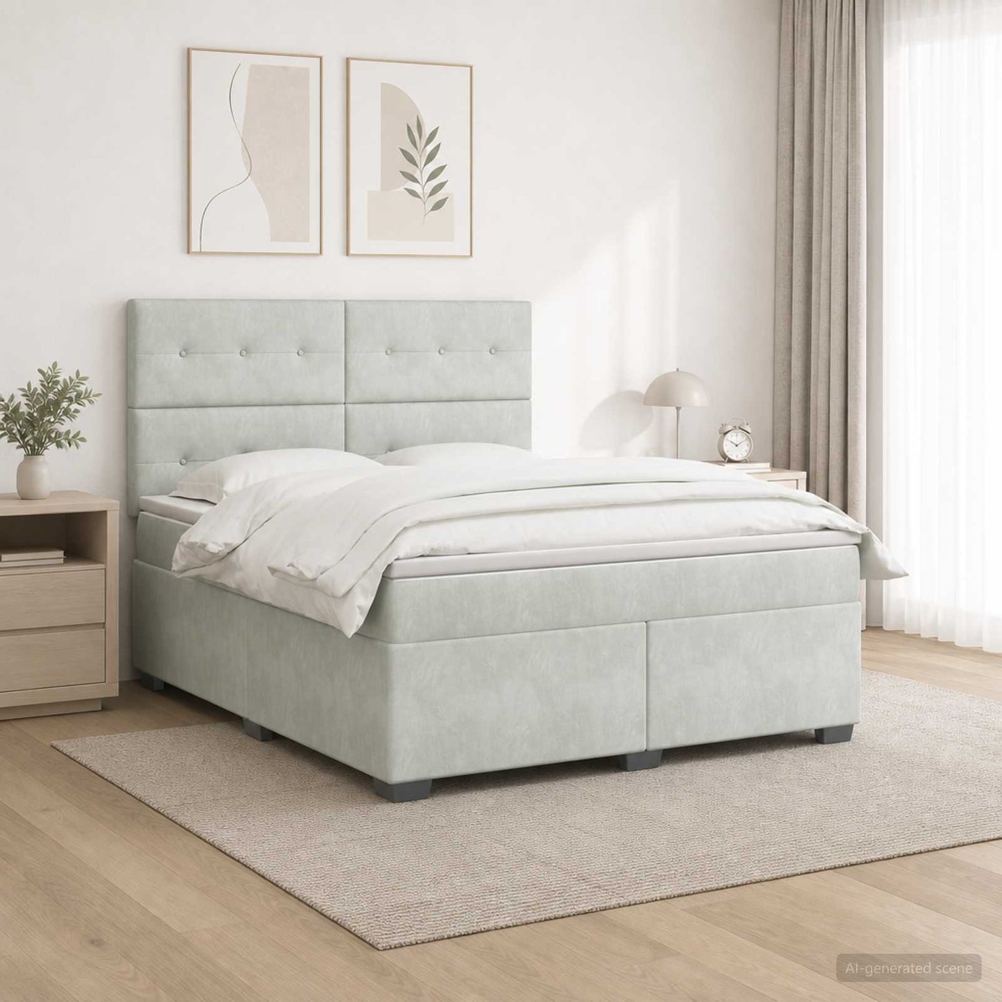Boxspring ágy matraccal Világosszürke 160 x 200 cm Bársony
