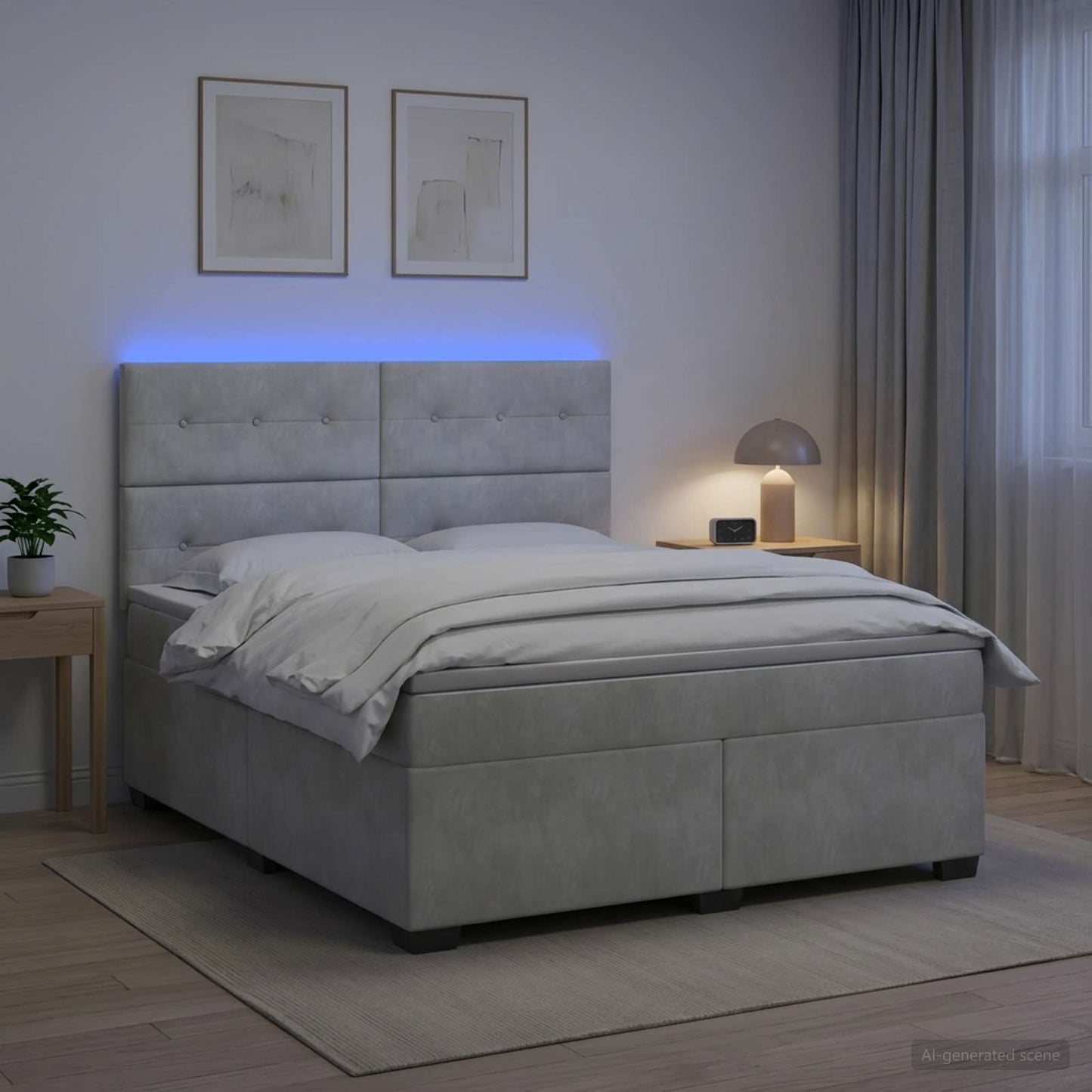 Boxspring ágy matraccal Világosszürke 160 x 200 cm Bársony