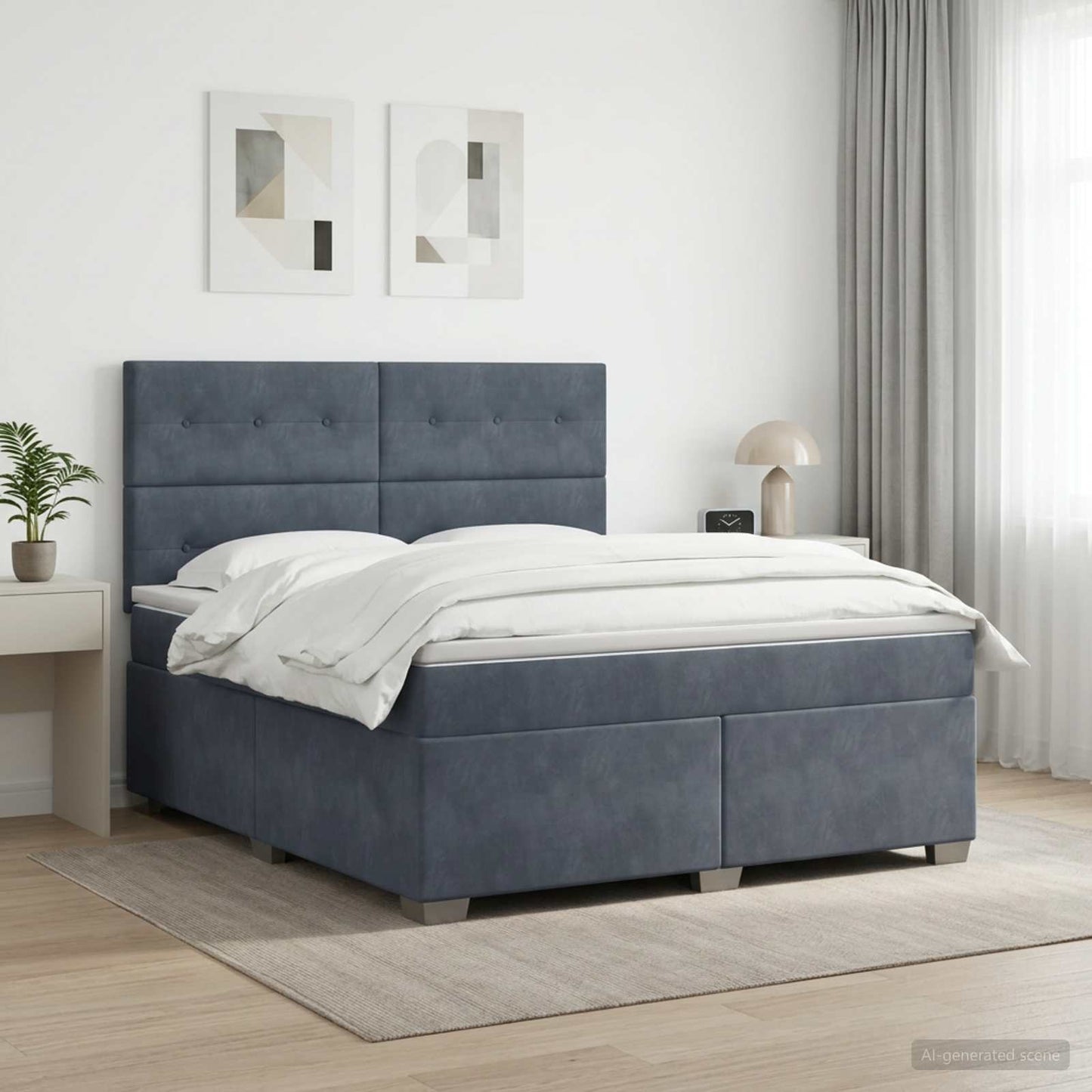 Boxspring ágy matraccal Sötétszürke 180 x 200 cm Bársony