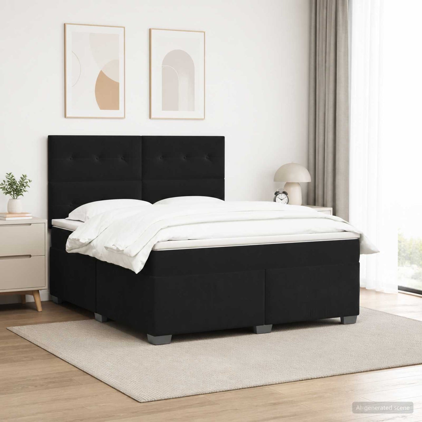 Boxspring ágy matraccal fejtámlával Fekete 160 x 200 cm Bársony