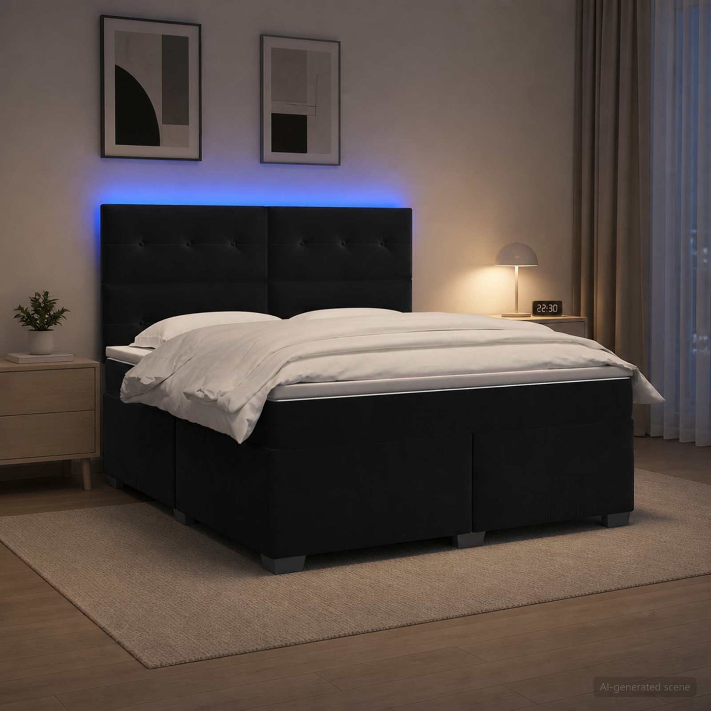 Boxspring ágy matraccal fejtámlával Fekete 180 x 200 cm Bársony