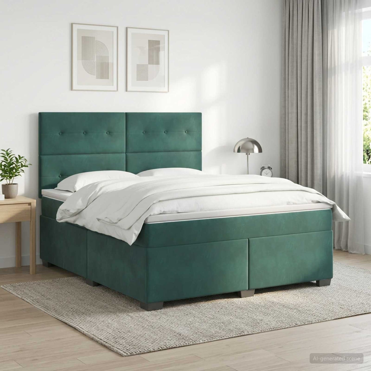 Boxspring ágy matraccal Sötétzöld 140 x 200 cm Bársony