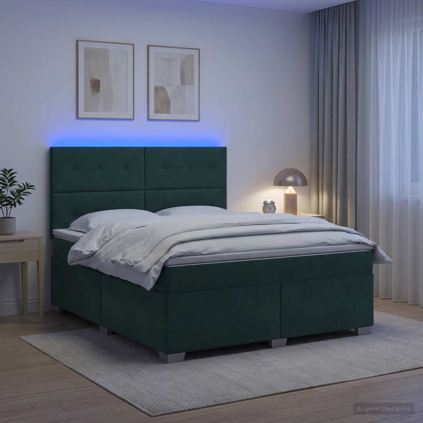 Boxspring ágy matraccal Sötétzöld 160 x 200 cm Bársony
