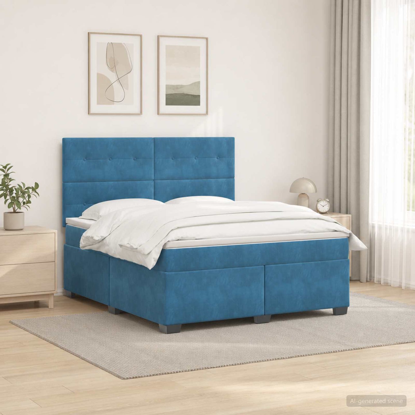 Boxspring ágy matraccal fejtámlával Kék 160 x 200 cm Bársony