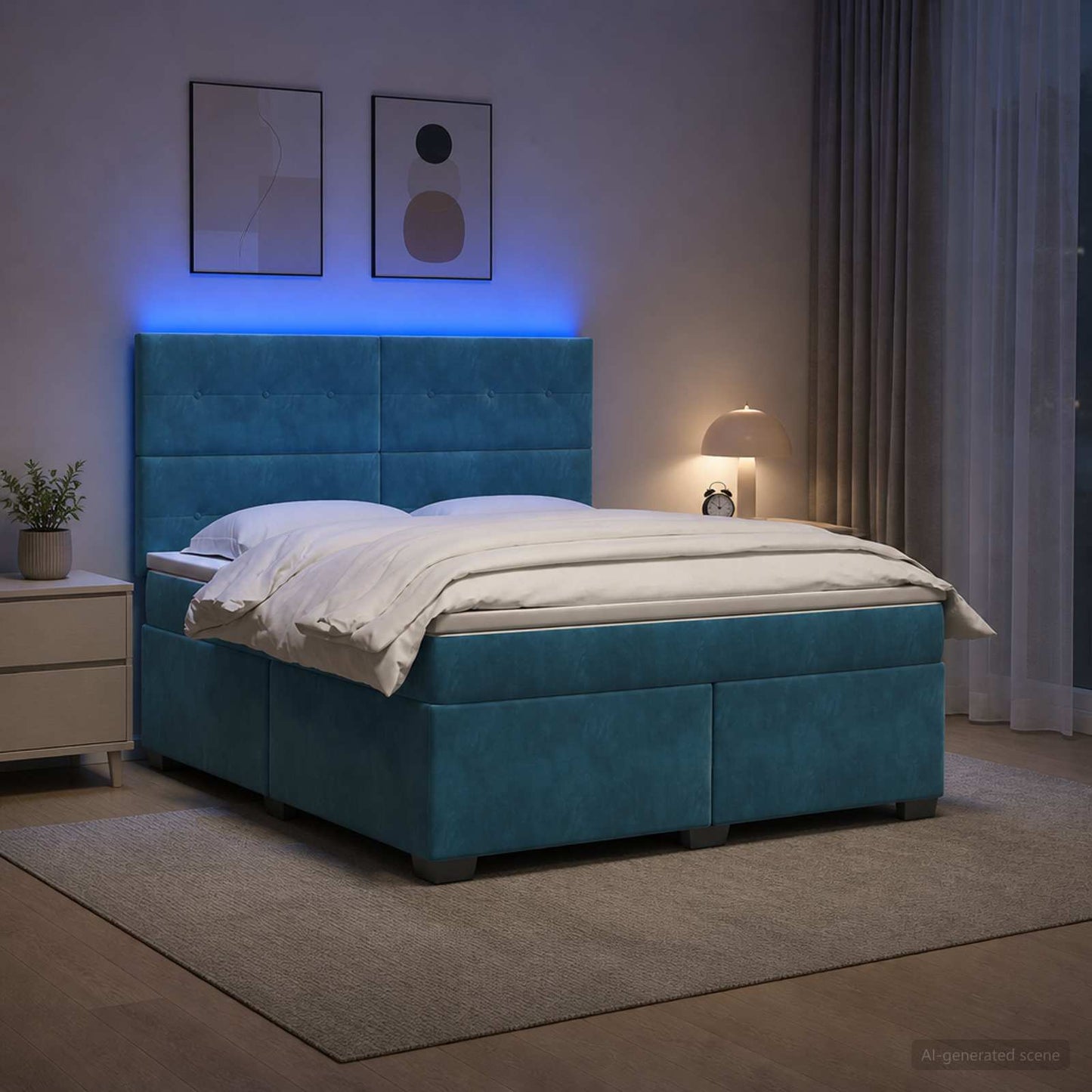 Boxspring ágy matraccal fejtámlával Kék 140 x 200 cm Bársony