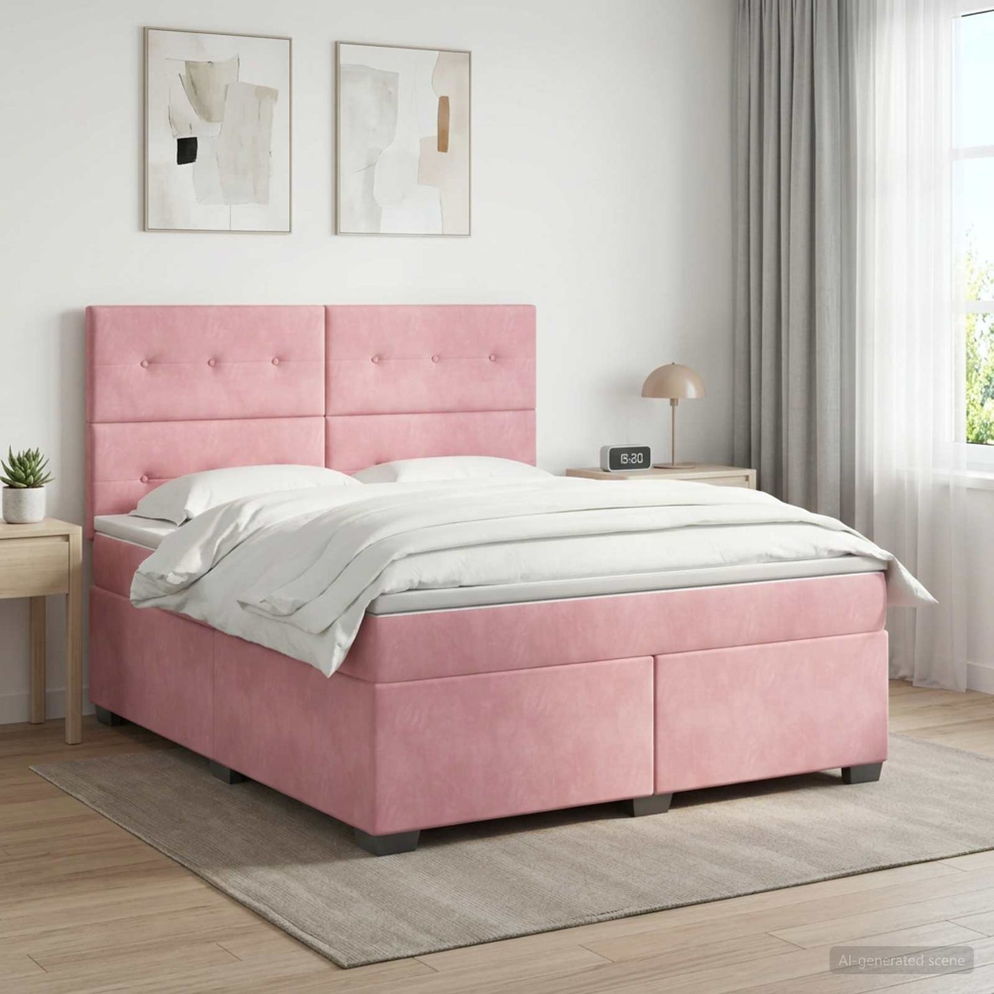 Boxspring ágy matraccal Rózsaszín 140 x 200 cm Bársony
