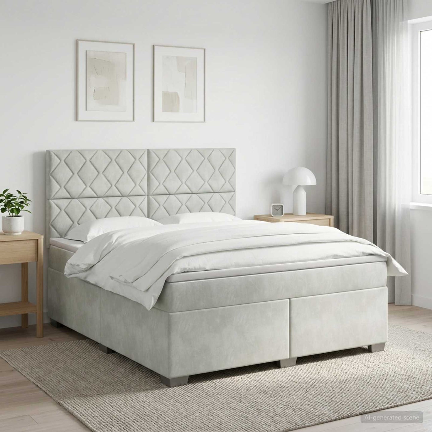 Boxspring ágy matraccal Világosszürke 140 x 200 cm Bársony