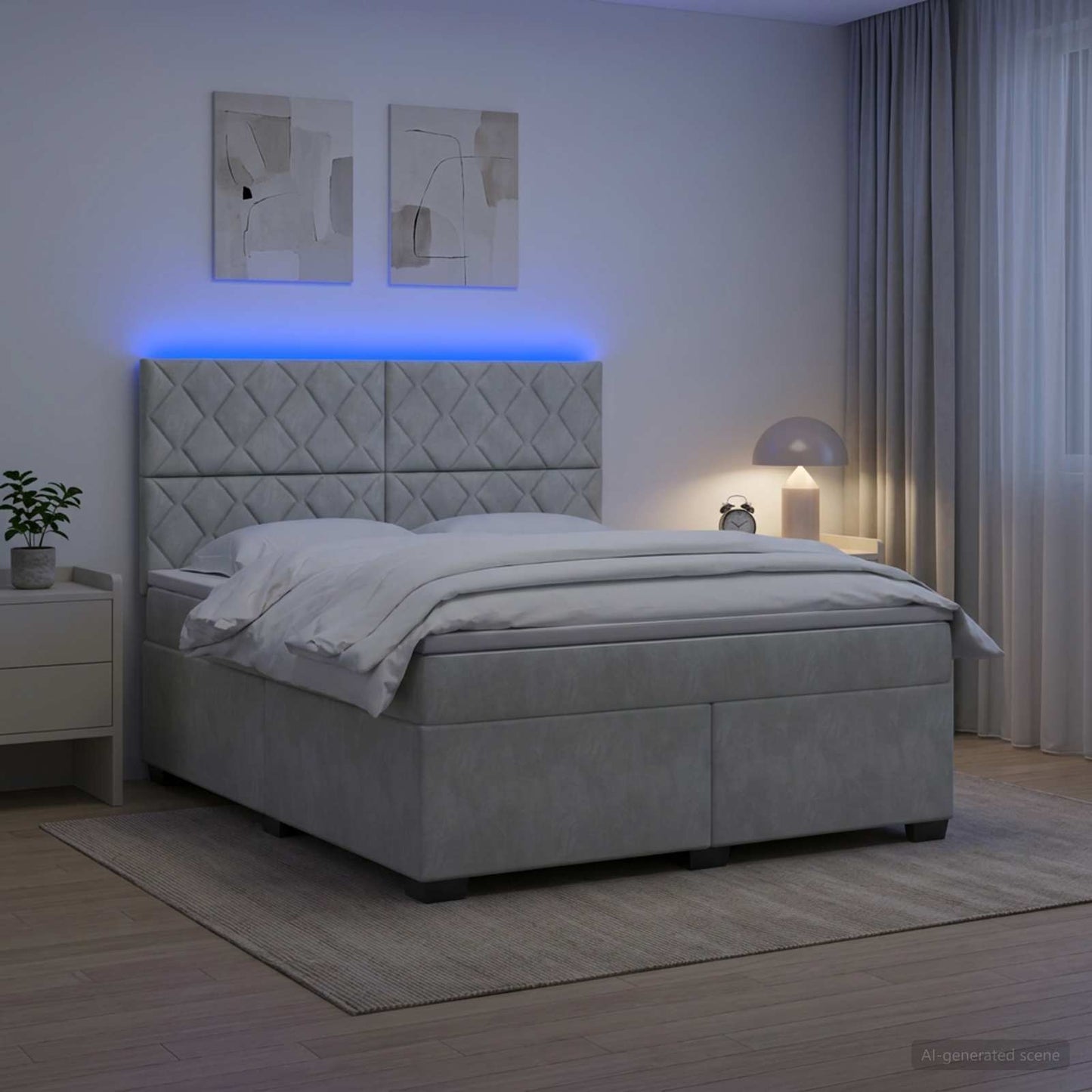 Boxspring ágy matraccal Világosszürke 140 x 200 cm Bársony
