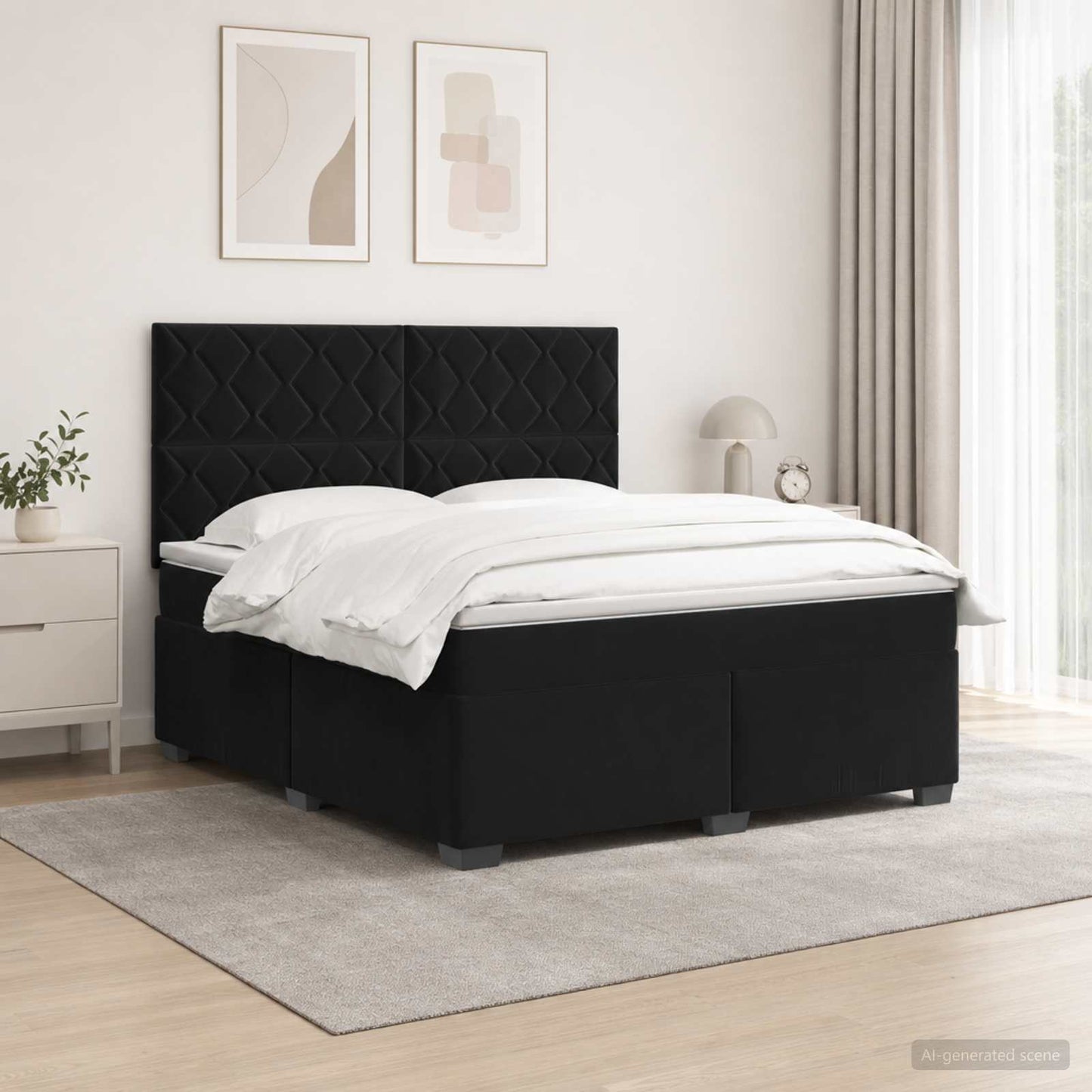 Boxspring ágy matraccal fejtámlával Fekete 180 x 200 cm Bársony