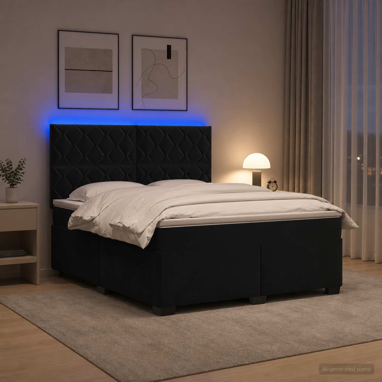 Boxspring ágy matraccal fejtámlával Fekete 180 x 200 cm Bársony