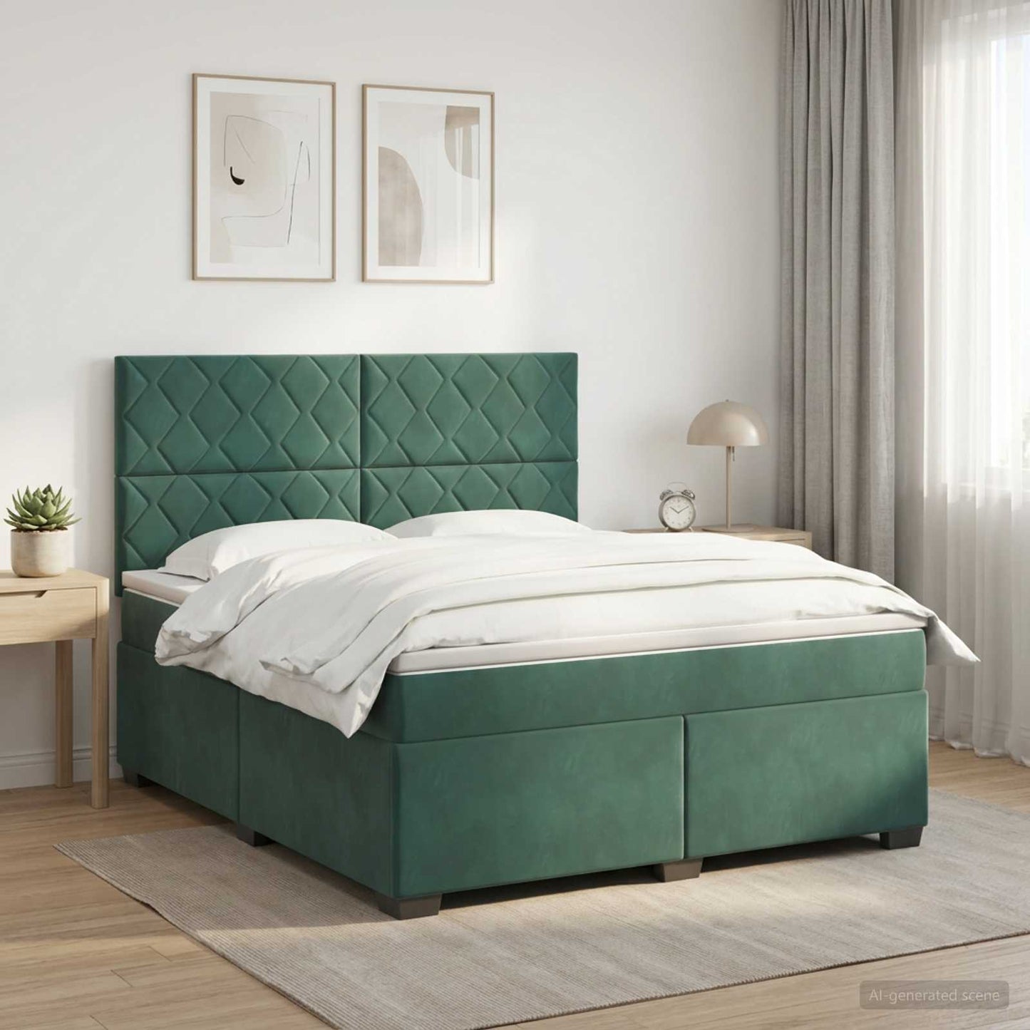 Boxspring ágy matraccal Sötétzöld 140 x 200 cm Bársony