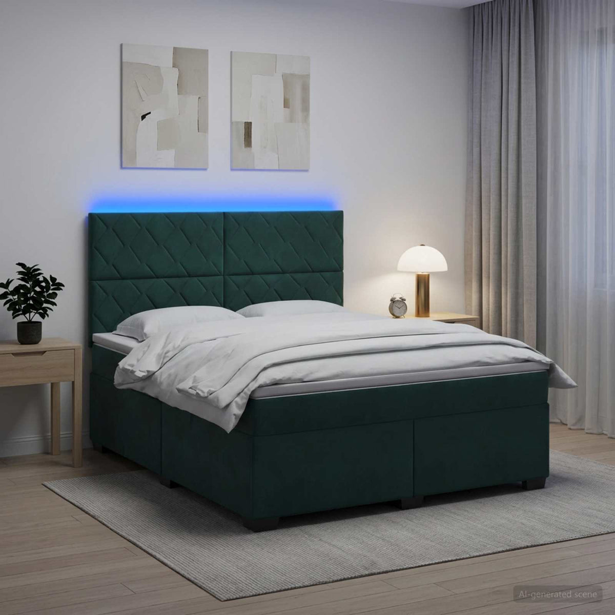 Boxspring ágy matraccal Sötétzöld 140 x 190 cm Bársony