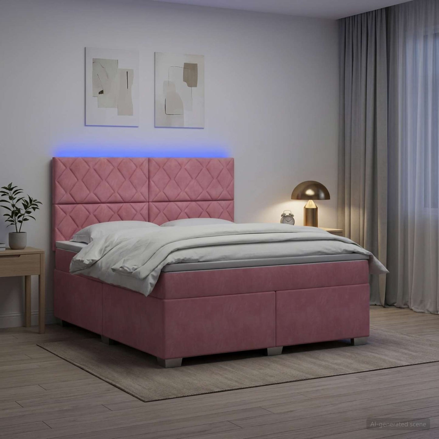 Boxspring ágy matraccal Rózsaszín 140 x 200 cm Bársony