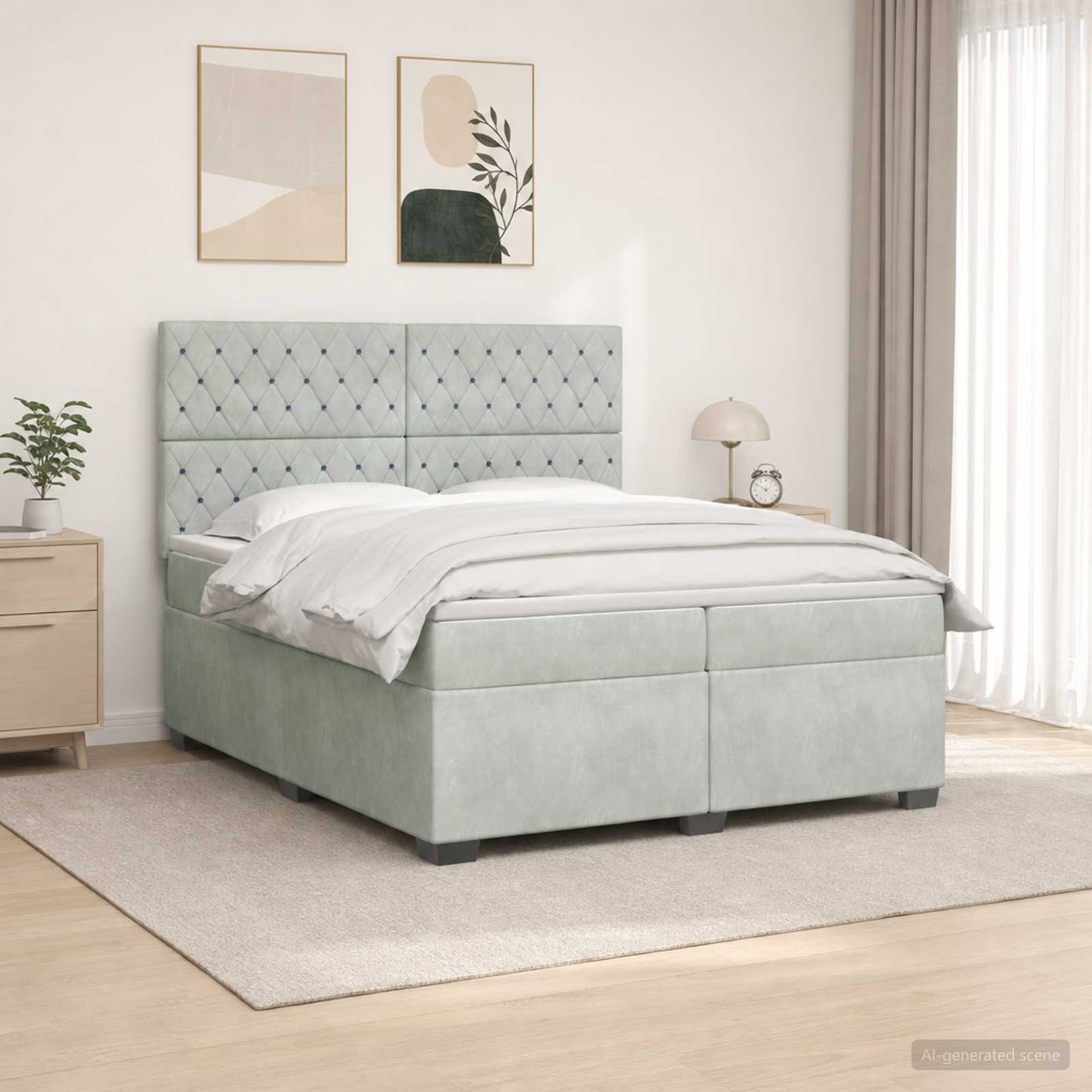 Boxspring ágy matraccal Világosszürke 200 x 200 cm Bársony