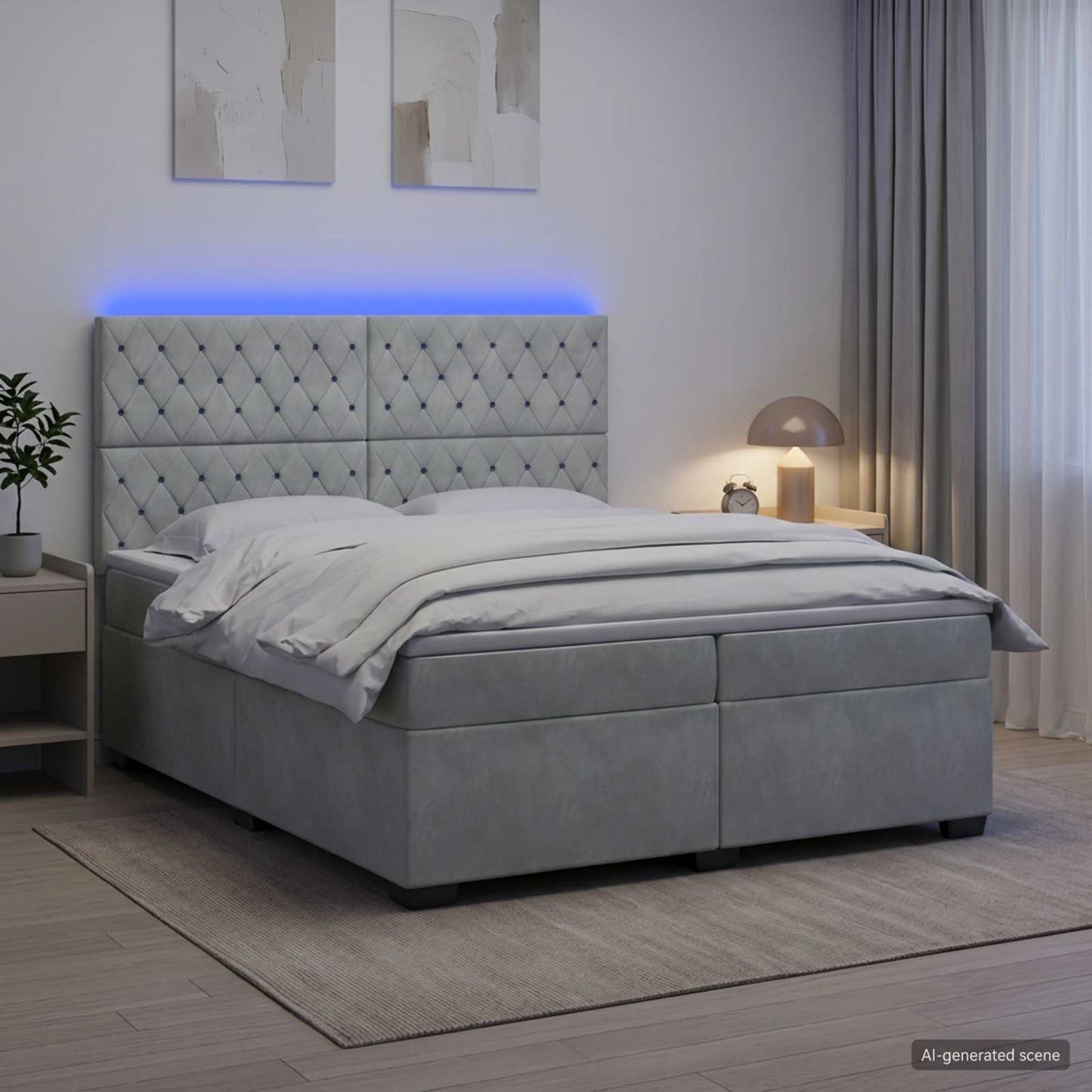 Boxspring ágy matraccal Világosszürke 200 x 200 cm Bársony