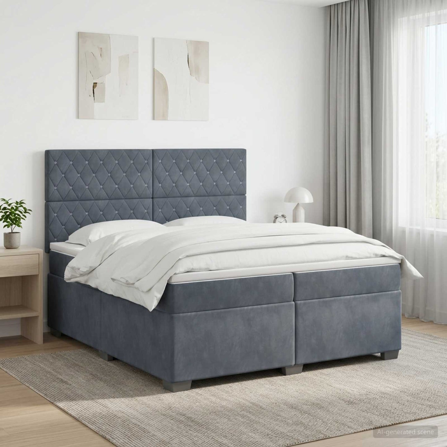 Boxspring ágy matraccal Sötétszürke 200 x 200 cm Bársony