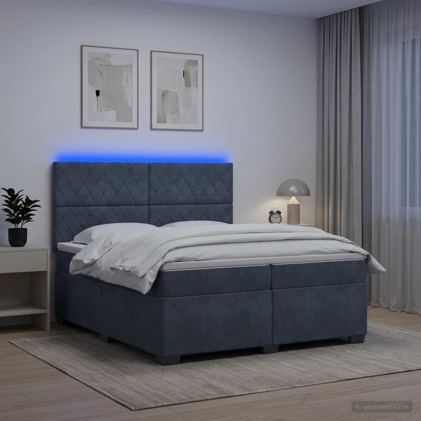Boxspring ágy matraccal Sötétszürke 200 x 200 cm Bársony