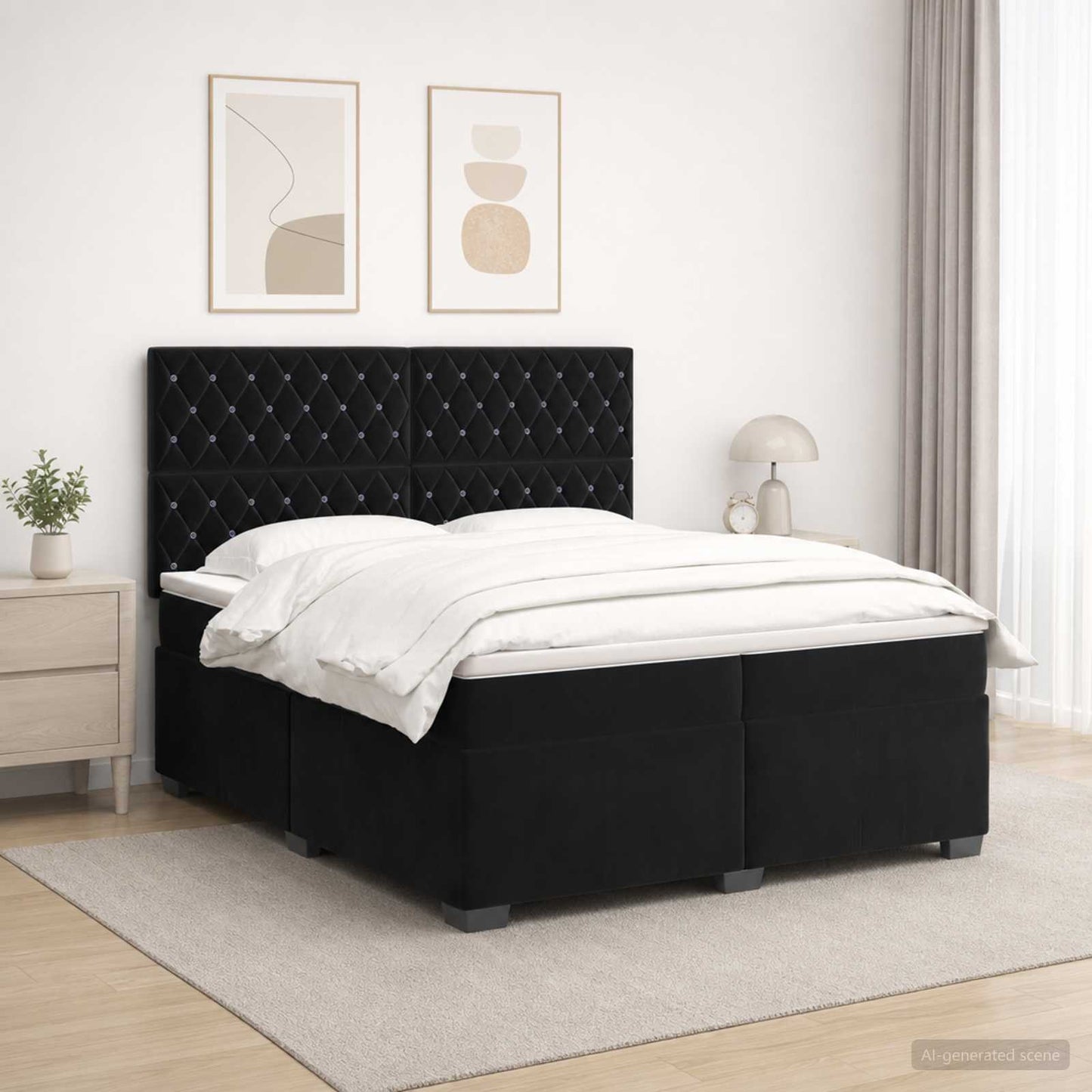 Boxspring ágy matraccal fejtámlával Fekete 200 x 200 cm Bársony