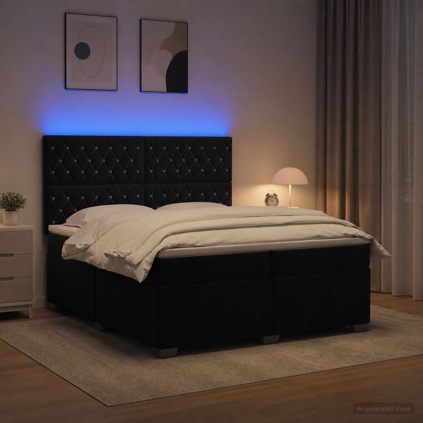 Boxspring ágy matraccal fejtámlával Fekete 200 x 200 cm Bársony