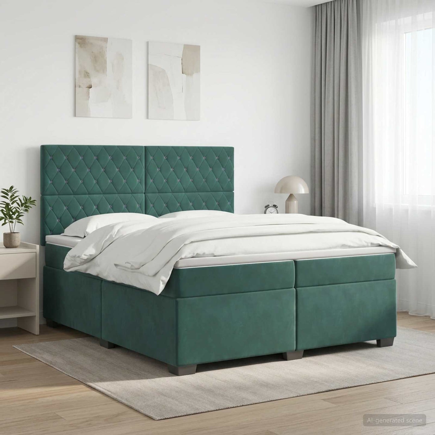 Boxspring ágy matraccal Sötétzöld 200 x 200 cm Bársony