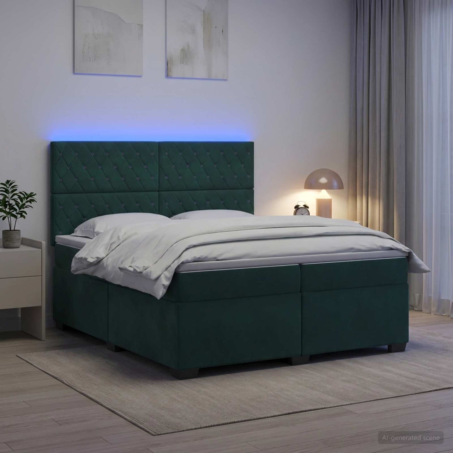 Boxspring ágy matraccal Sötétzöld 200 x 200 cm Bársony