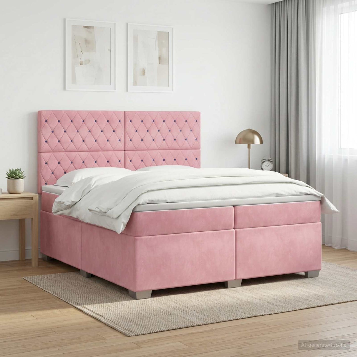 Boxspring ágy matraccal Rózsaszín 200 x 200 cm Bársony