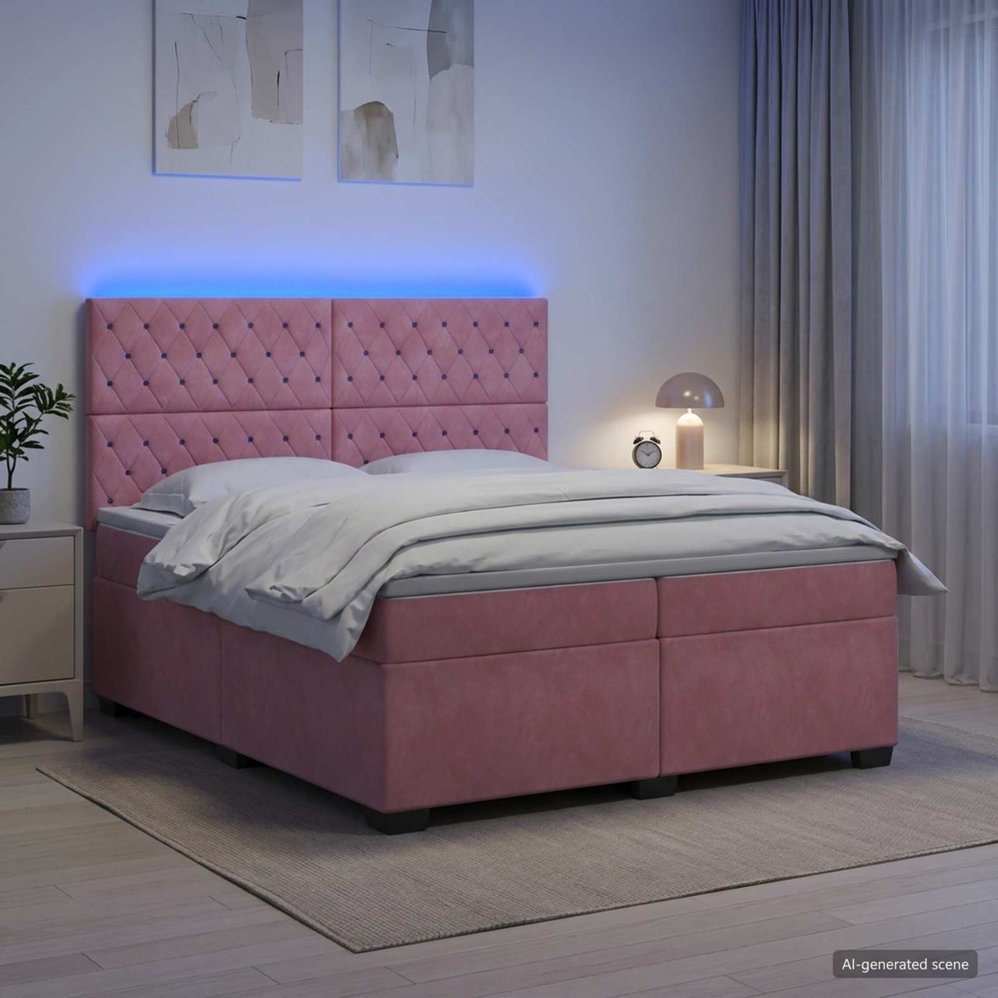 Boxspring ágy matraccal Rózsaszín 200 x 200 cm Bársony