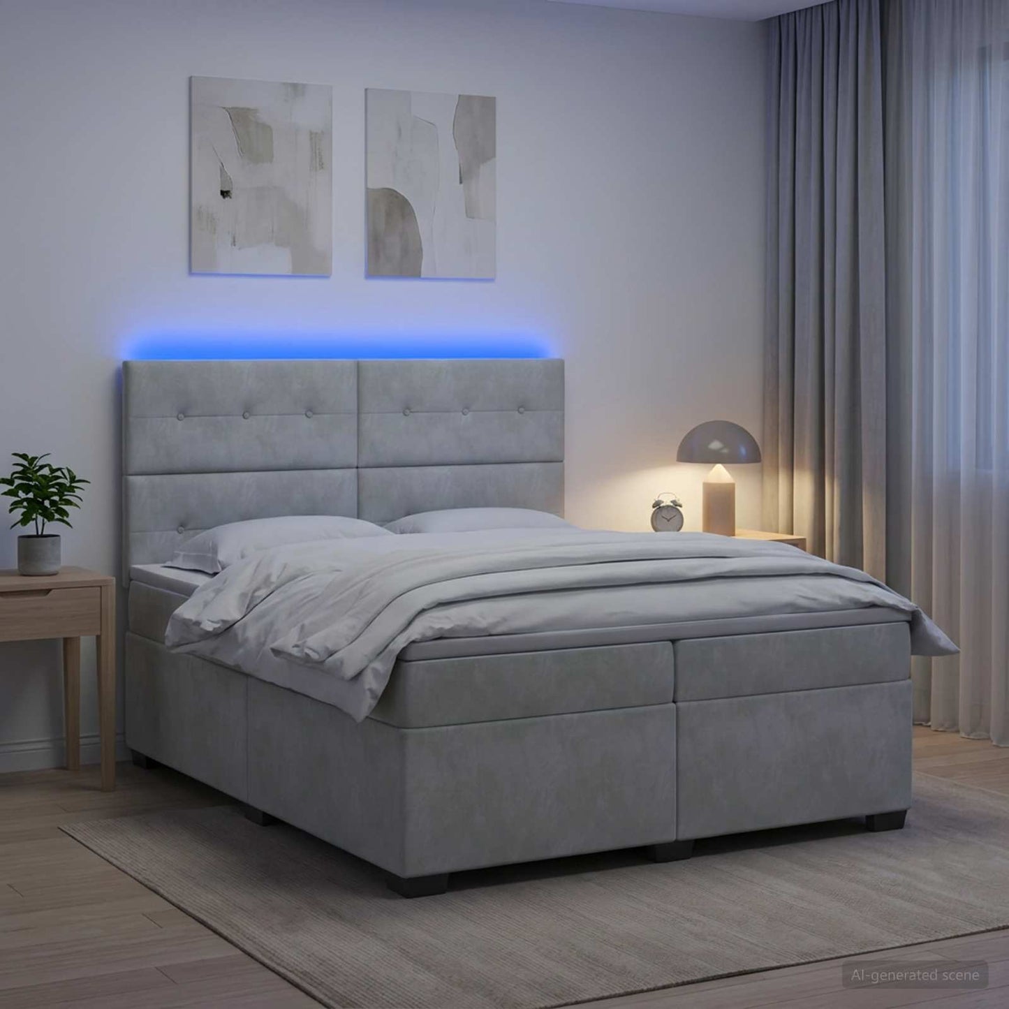 Boxspring ágy matraccal Világosszürke 200 x 200 cm Bársony