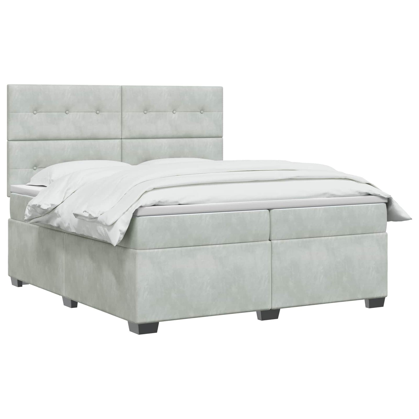 Boxspring ágy matraccal Világosszürke 200 x 200 cm Bársony