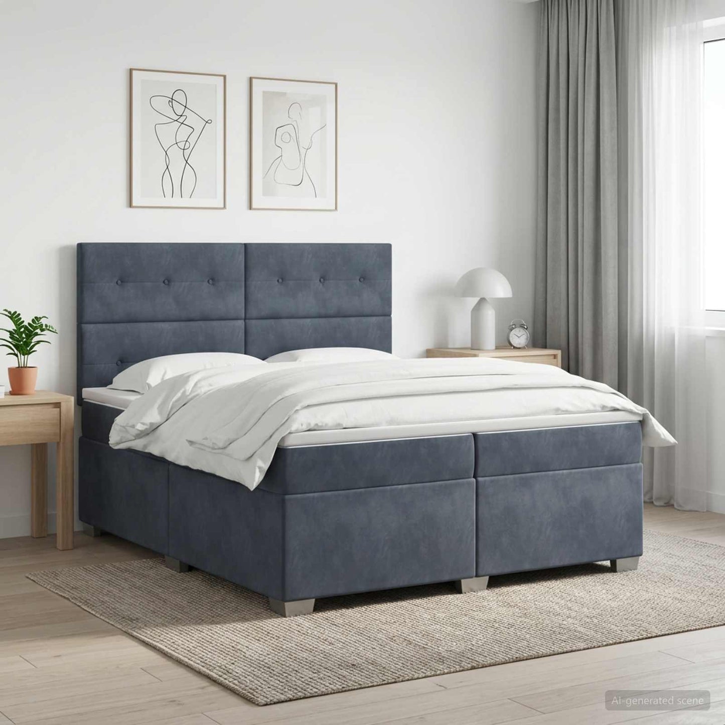 Boxspring ágy matraccal Sötétszürke 200 x 200 cm Bársony