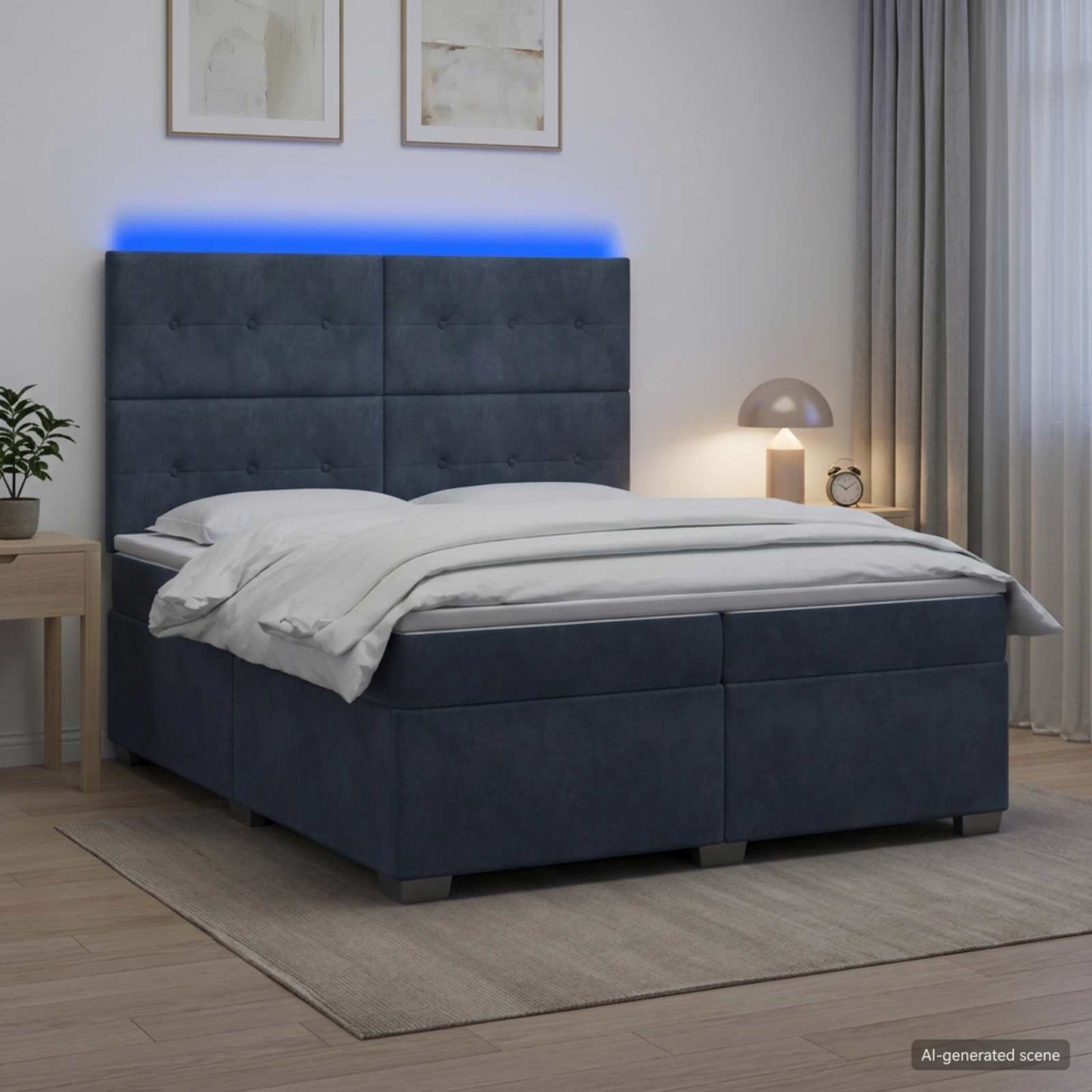 Boxspring ágy matraccal Sötétszürke 200 x 200 cm Bársony