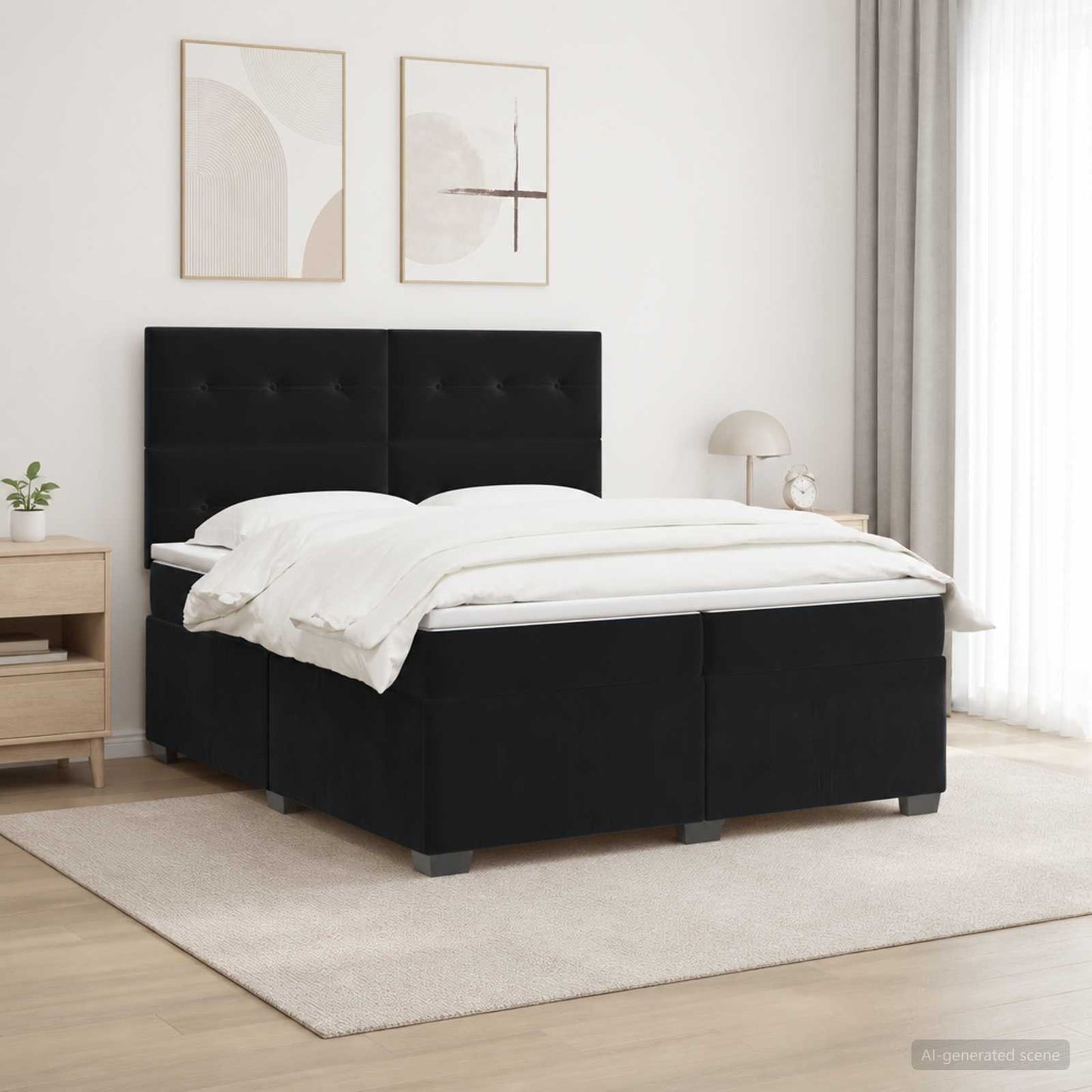 Boxspring ágy matraccal fejtámlával Fekete 200 x 200 cm Bársony