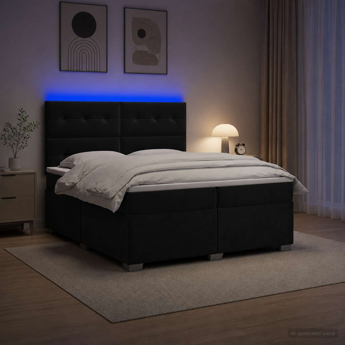 Boxspring ágy matraccal fejtámlával Fekete 200 x 200 cm Bársony