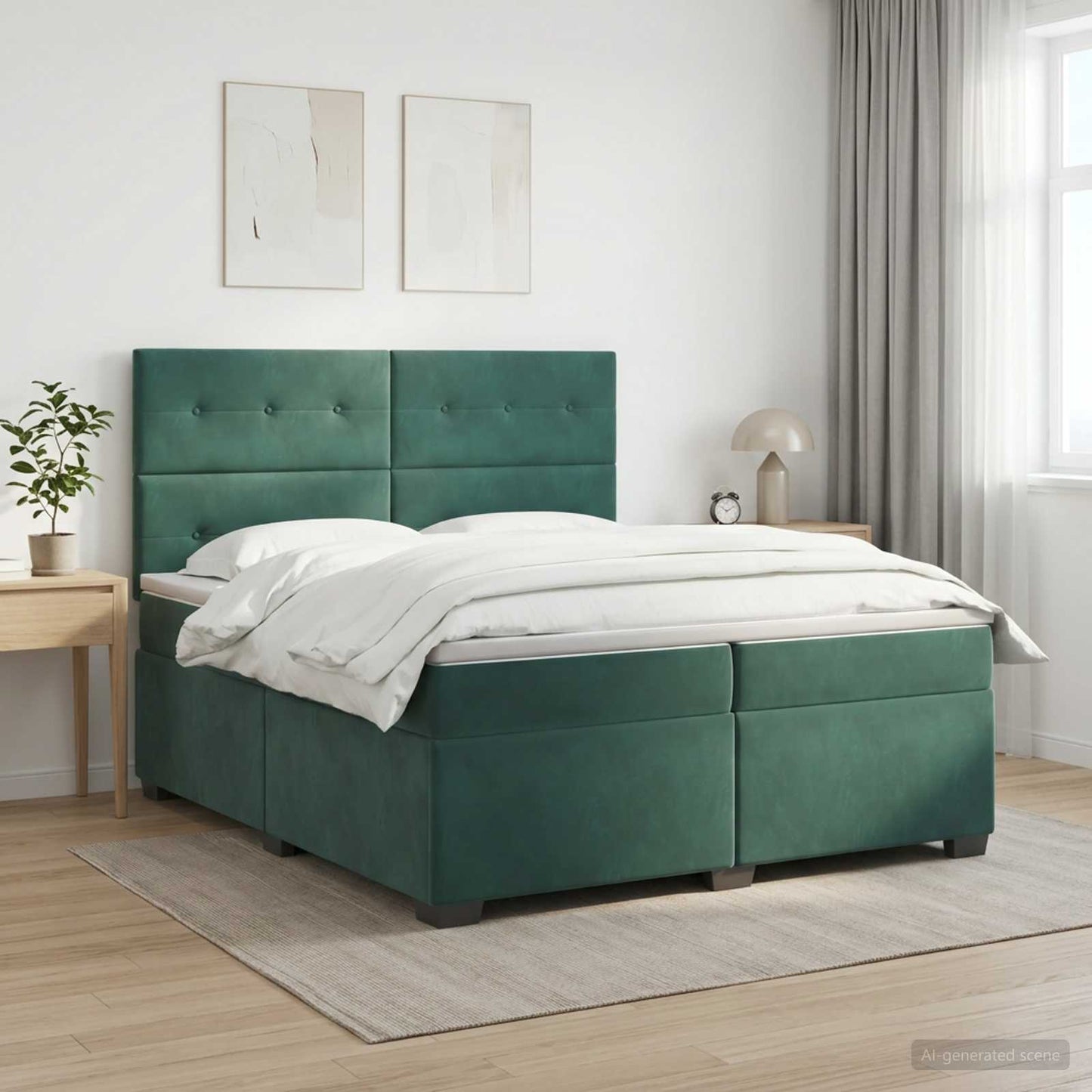 Boxspring ágy matraccal Sötétzöld 200 x 200 cm Bársony