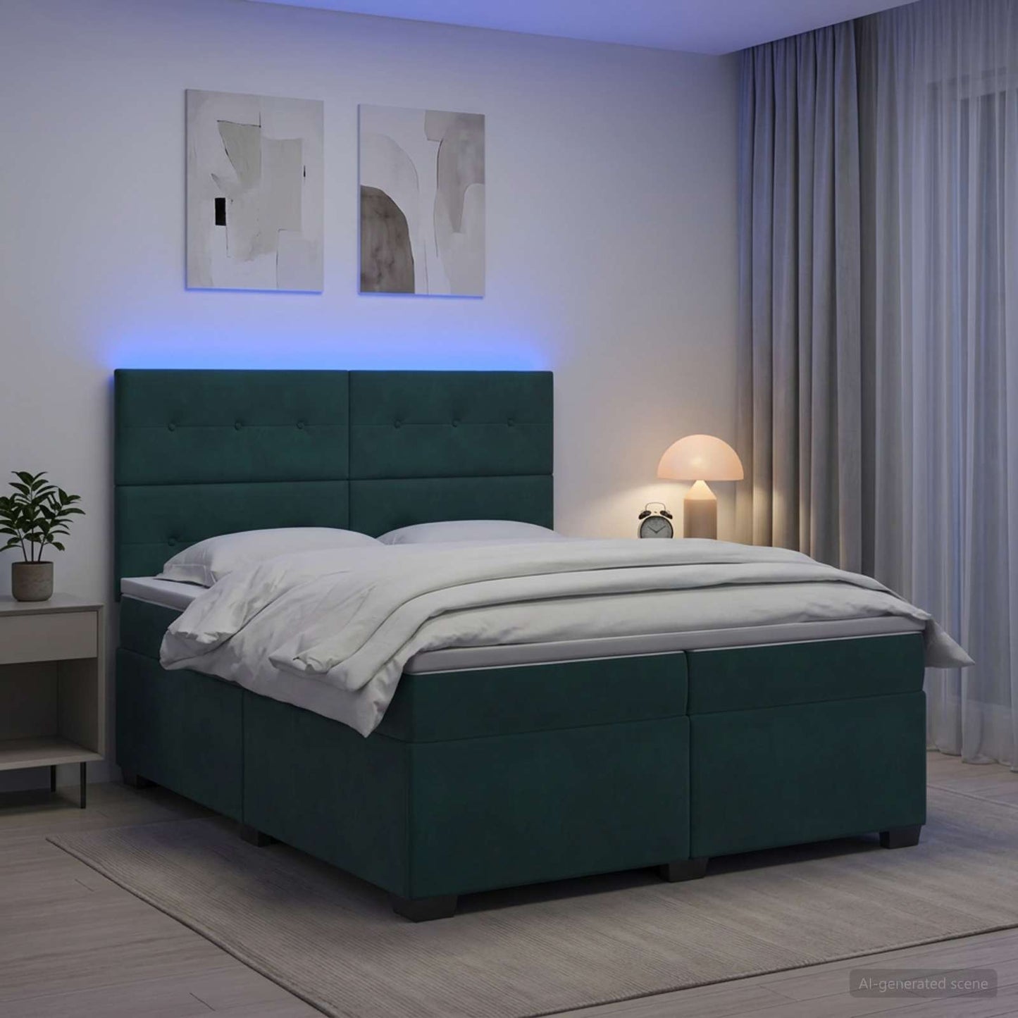 Boxspring ágy matraccal Sötétzöld 200 x 200 cm Bársony