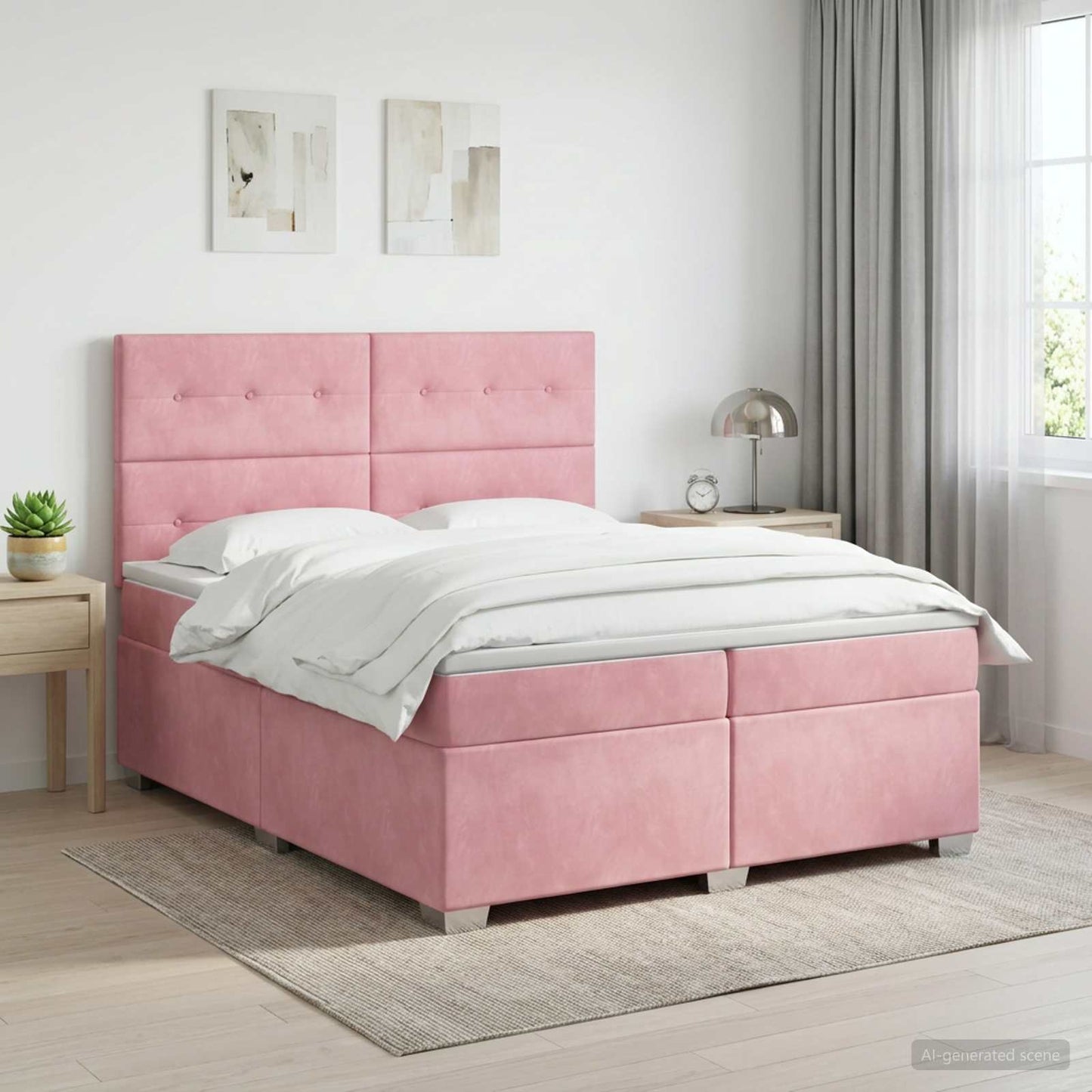 Boxspring ágy matraccal Rózsaszín 200 x 200 cm Bársony