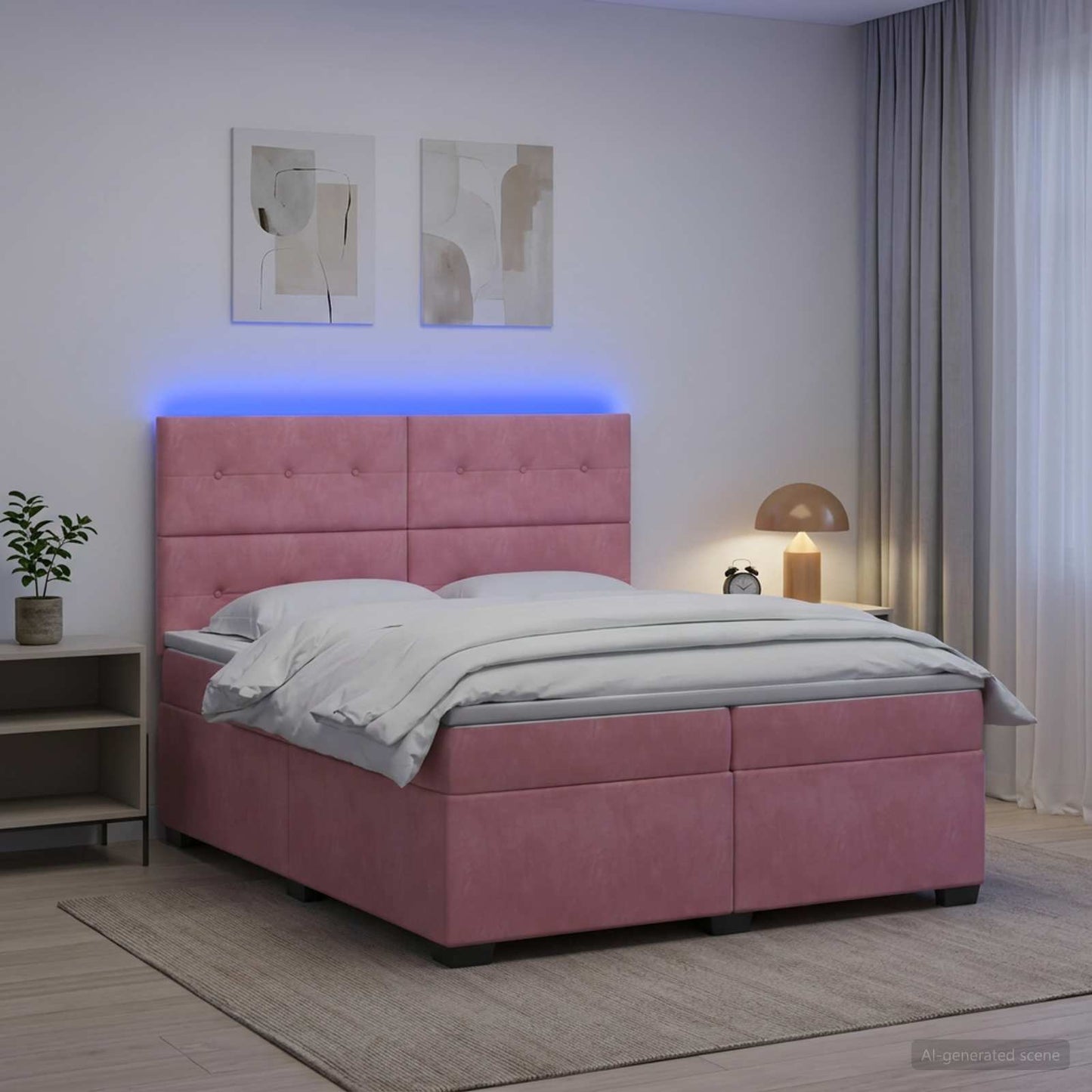 Boxspring ágy matraccal Rózsaszín 200 x 200 cm Bársony