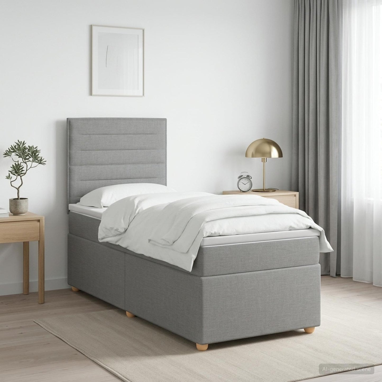 Boxspring ágy matraccal Világosszürke 100 x 200 cm Szövet