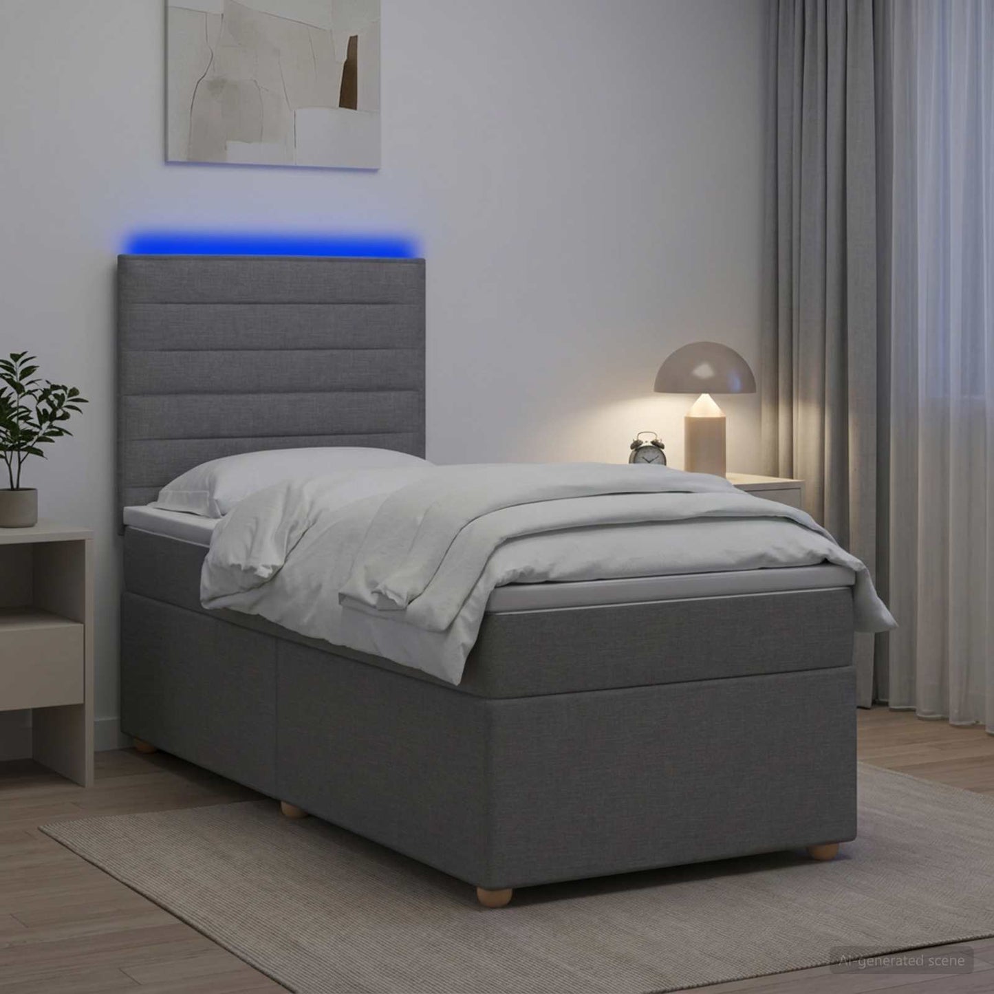 Boxspring ágy matraccal Világosszürke 100 x 200 cm Szövet