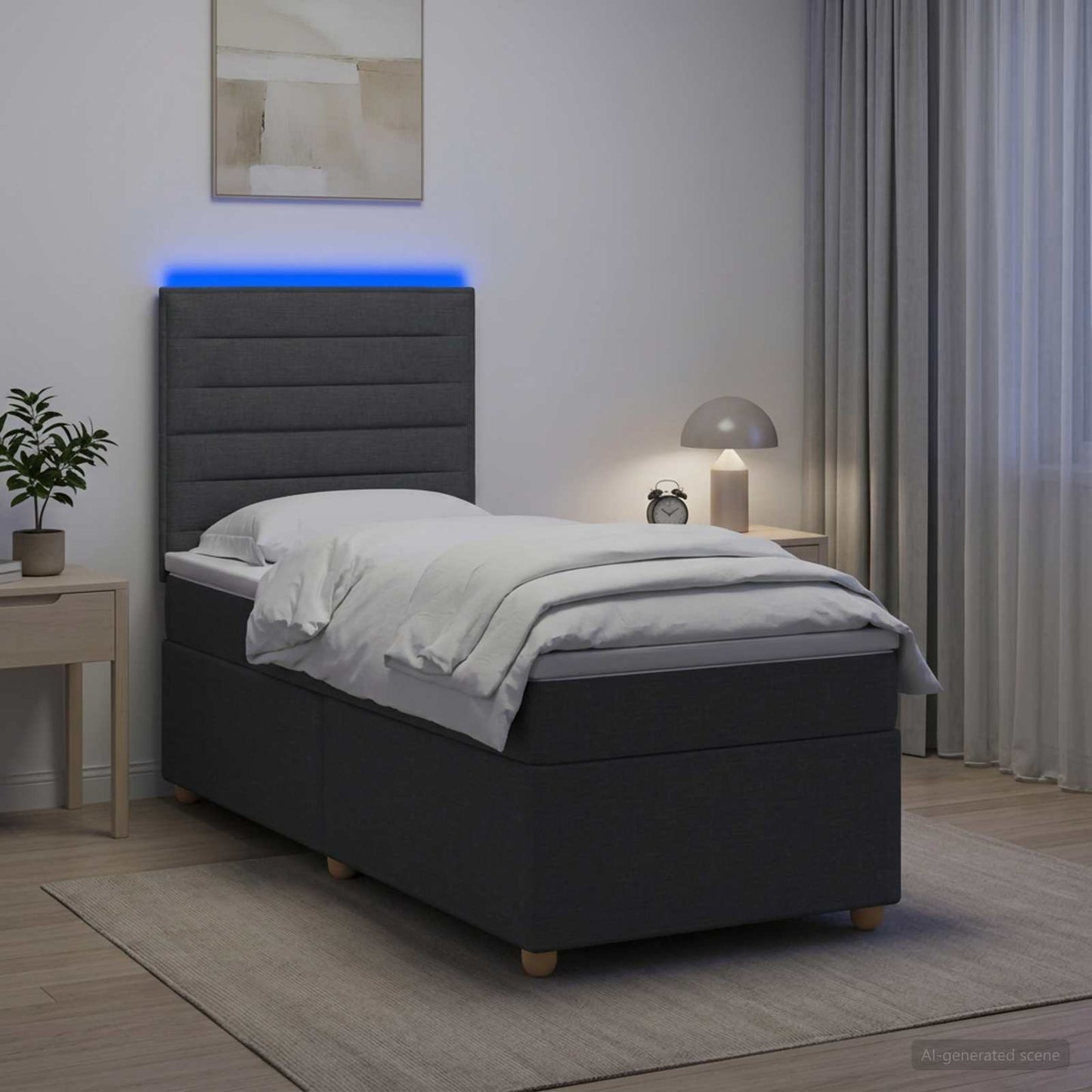 Boxspring ágy matraccal Sötétszürke 100 x 200 cm Szövet