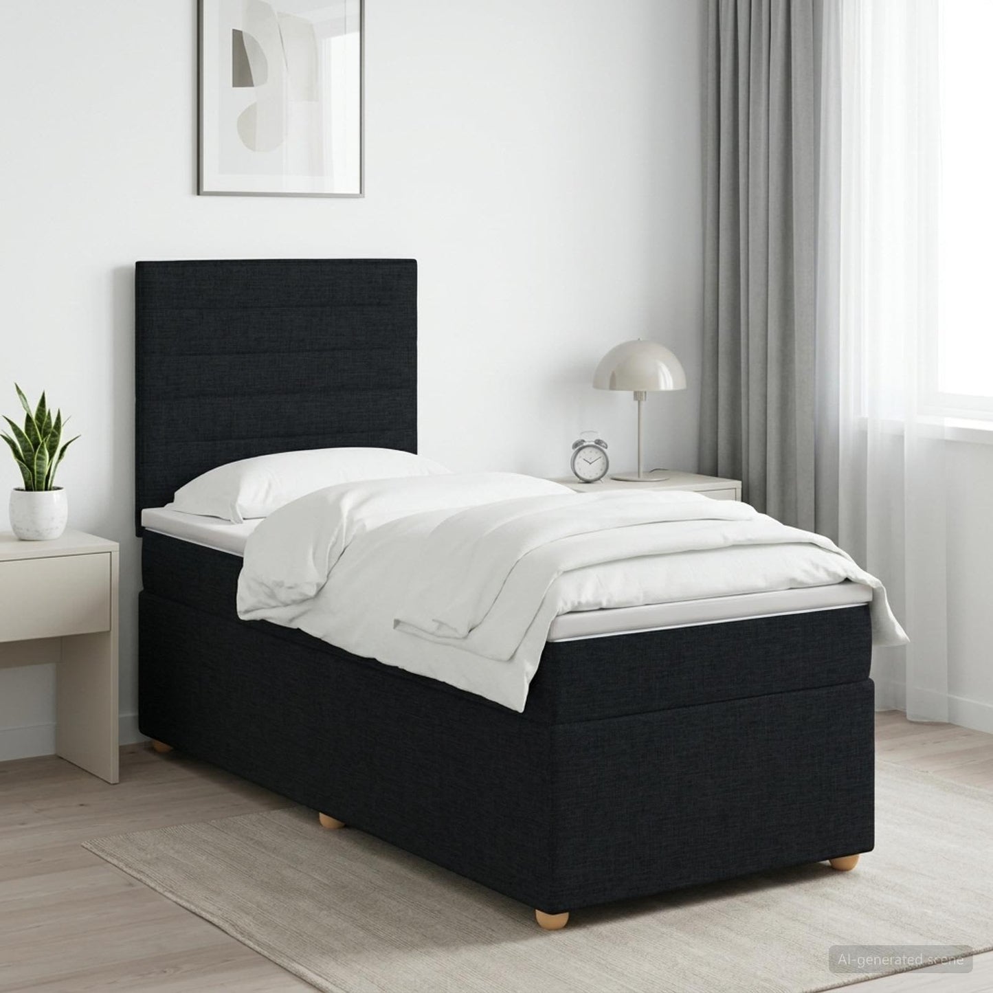 Boxspring ágy matraccal fejtámlával Fekete 90 x 190 cm Szövet